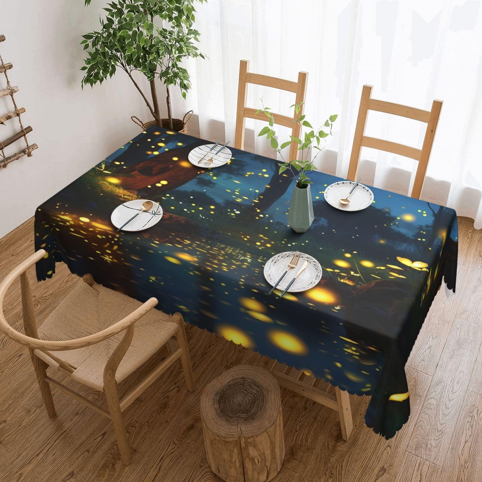FodPand Fireflies Tablecloths for Rectangle Tables 54 x 72 Inch - Reusable Washable Dining Table Clothes - Stain and Wrinkle Resistant Decorative Fabric Table Cover for Wedding Party