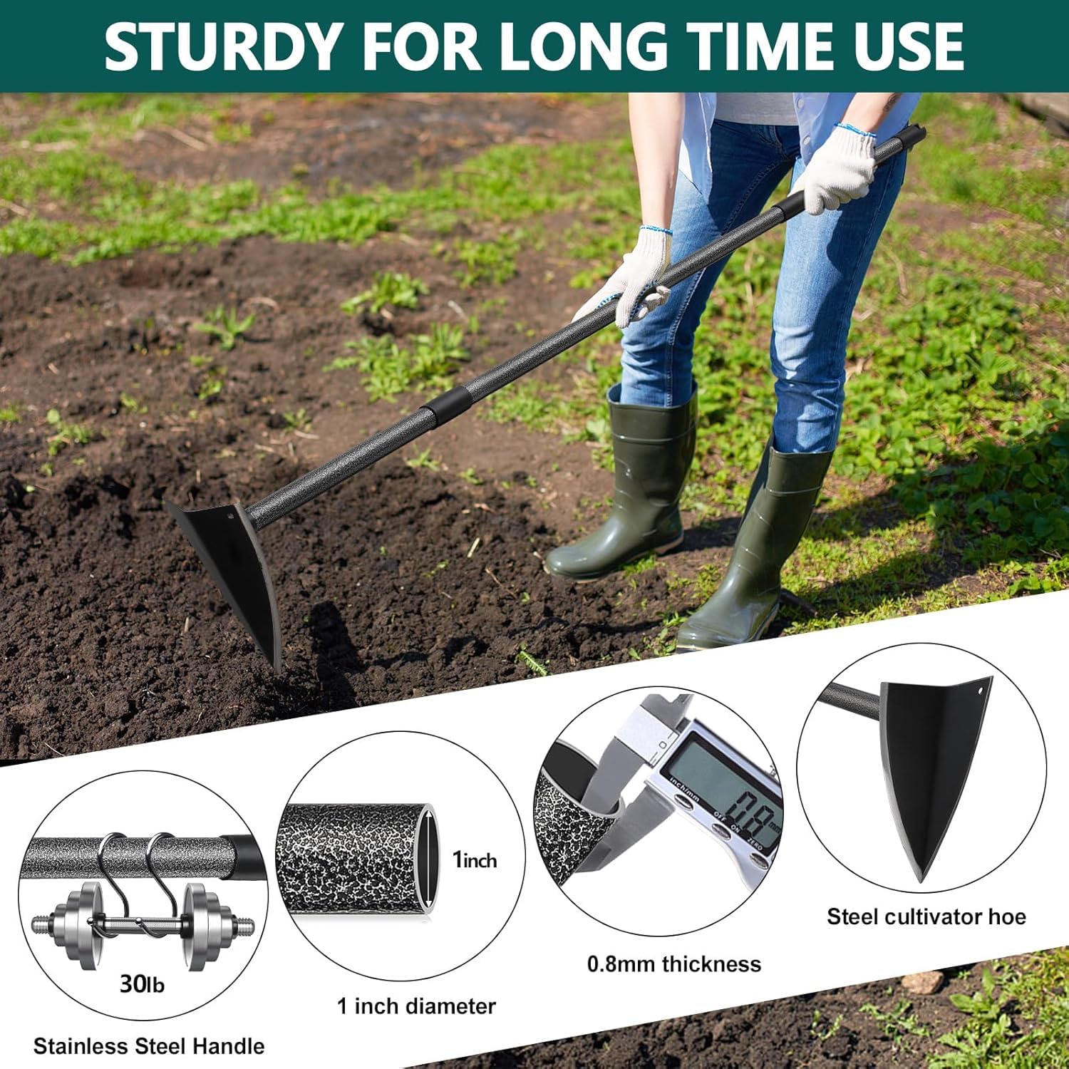 Zappetta A Staffa Regolabile MELVTATA - Attrezzo Da Giardino Per Diserbo, Lunghezza 152cm - Foto 11