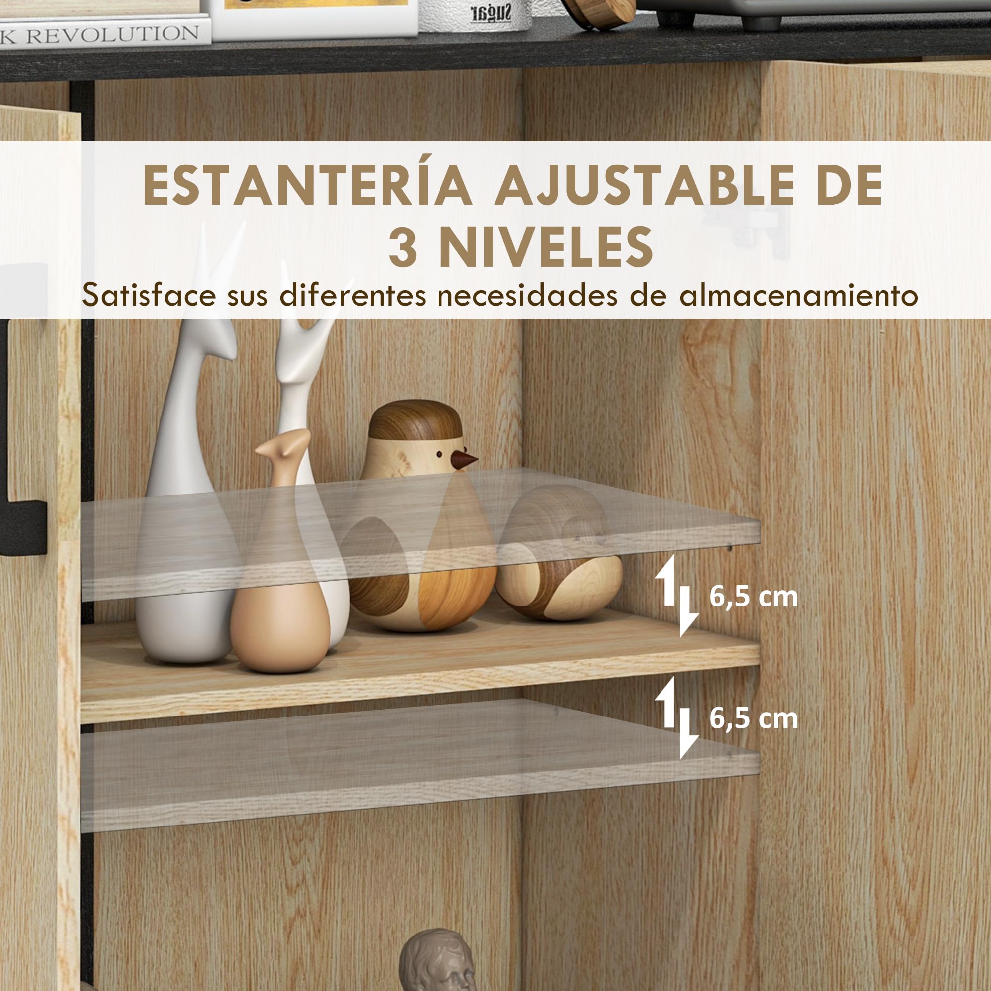 HOMCOM Aparador de 2 Puertas con 2 Cajones 90x30x75,5 cm Natural y Negro | Aparador de Salón Estrecho, Armario de Cocina con Estante Ajustable, para Entrada, Dormitorio, Mueble Auxiliar de Cocina