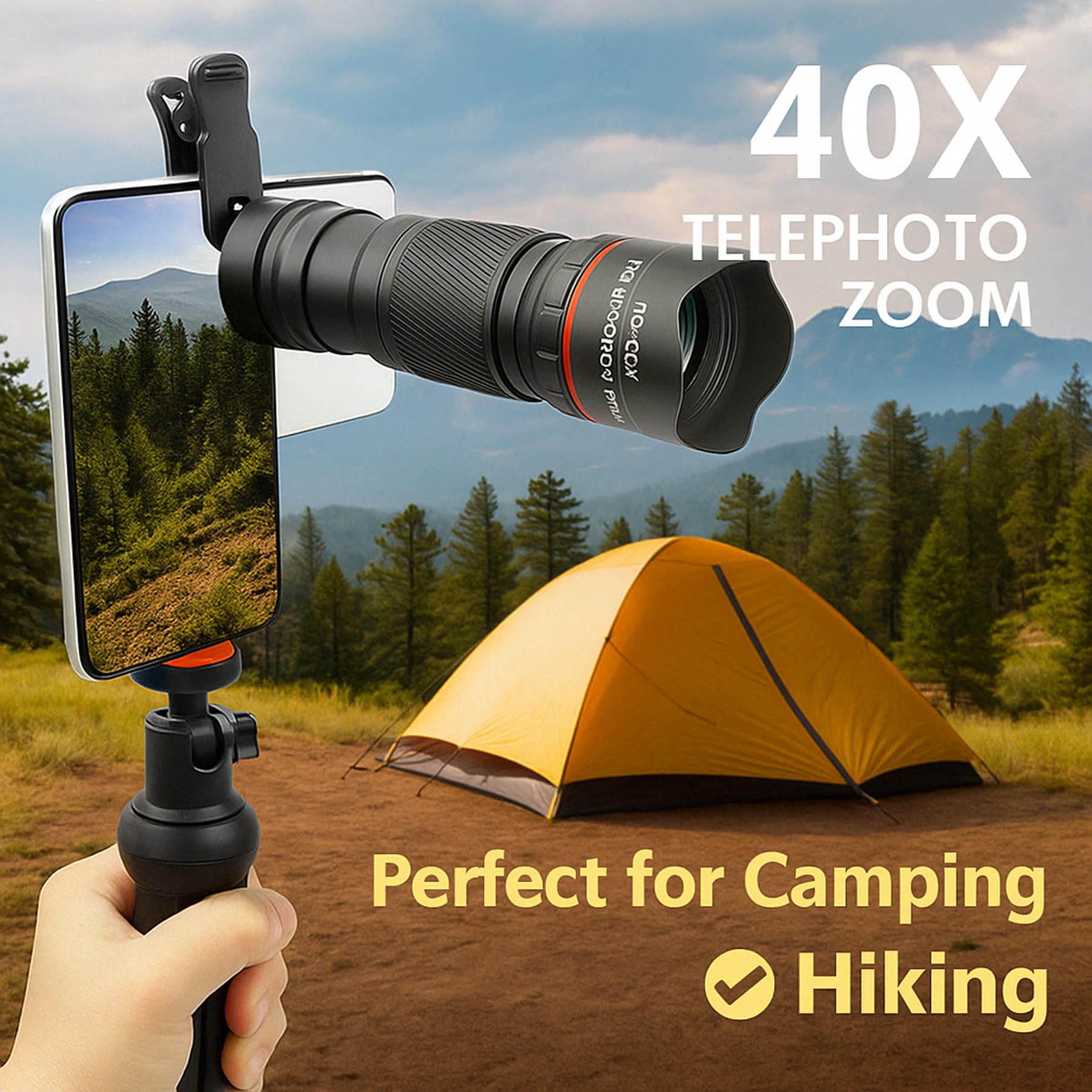 Kit de teleobjetivo con zoom 40X para smartphones, lente de cámara HD con trípode, compatible con iPhone Samsung