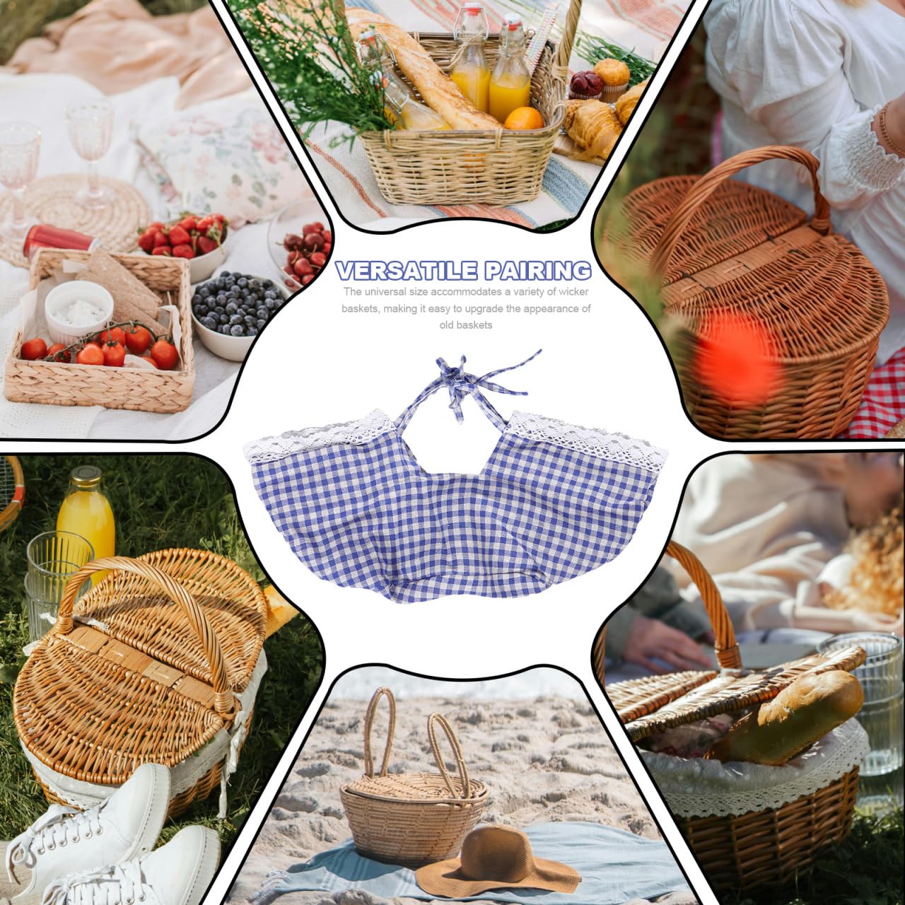NUOBESTY Waschbare Korbeinlagen FüR PicknickköRbe Und DrahtköRbe Wiederverwendbare Stoffeinlage Im Boho-Farmhouse Stil Passende Korbeinsatz Stoffeinlage Zur Aufbewahrung Und Dekoration