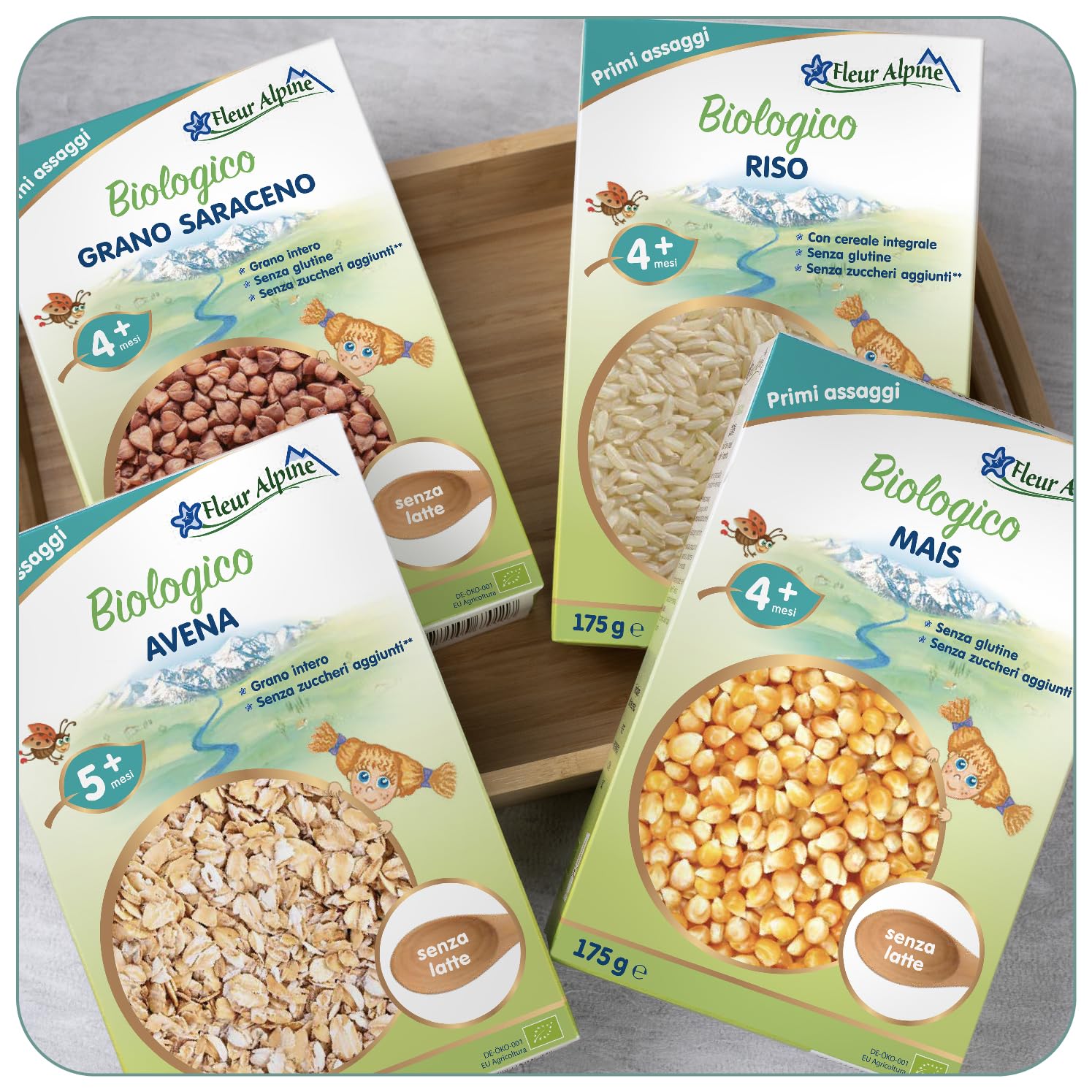 FLEUR ALPINE Confezione da 2 porridge di mais biologico per neonati - Colazione deliziosa - Preparazione facile - Alimenti per bambini dai 4 mesi in su senza zuccheri aggiunti - 2x7 porzioni