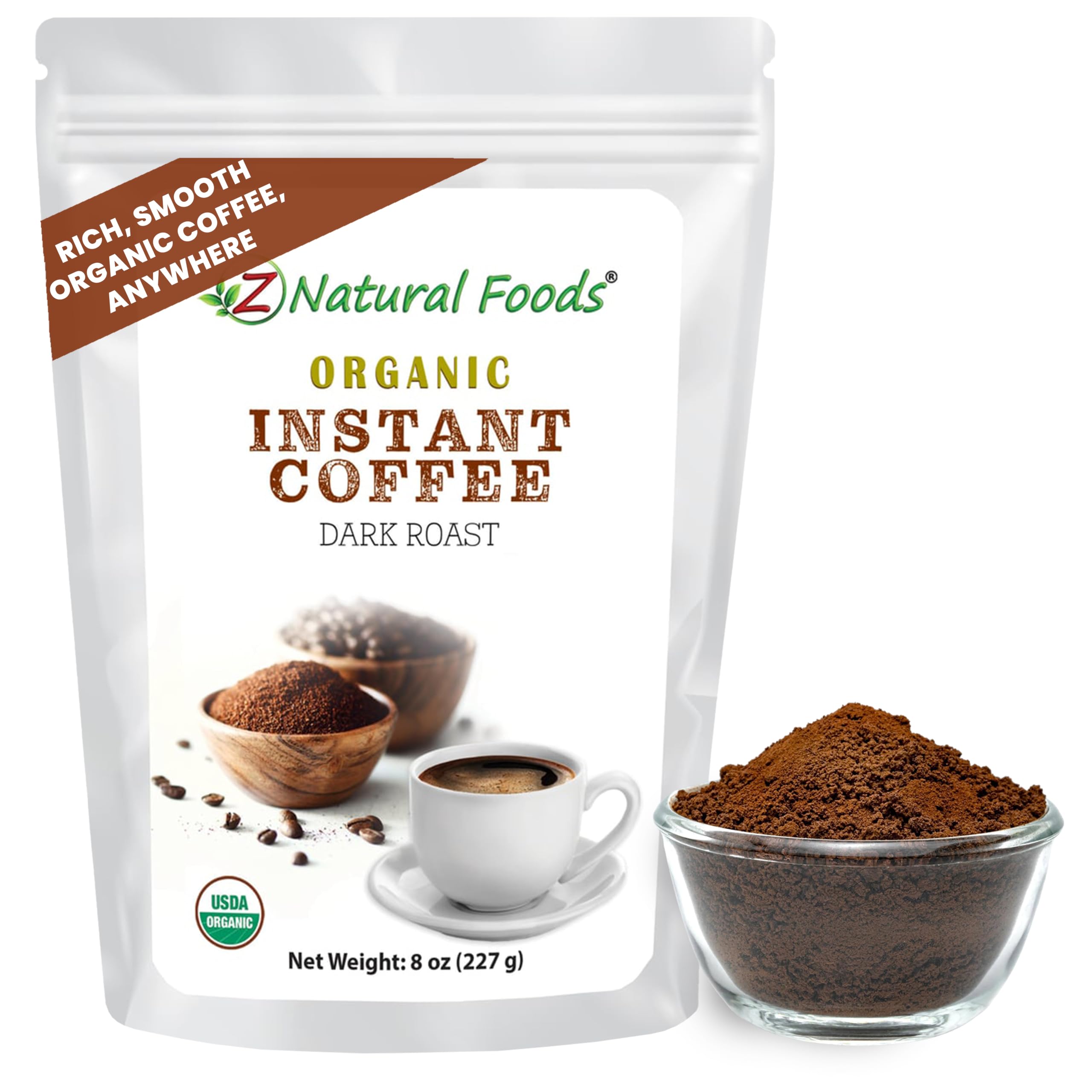 Z Natural Foods Café Instantâneo Orgânico em Pó, Arábica Torra Escura, 224 g