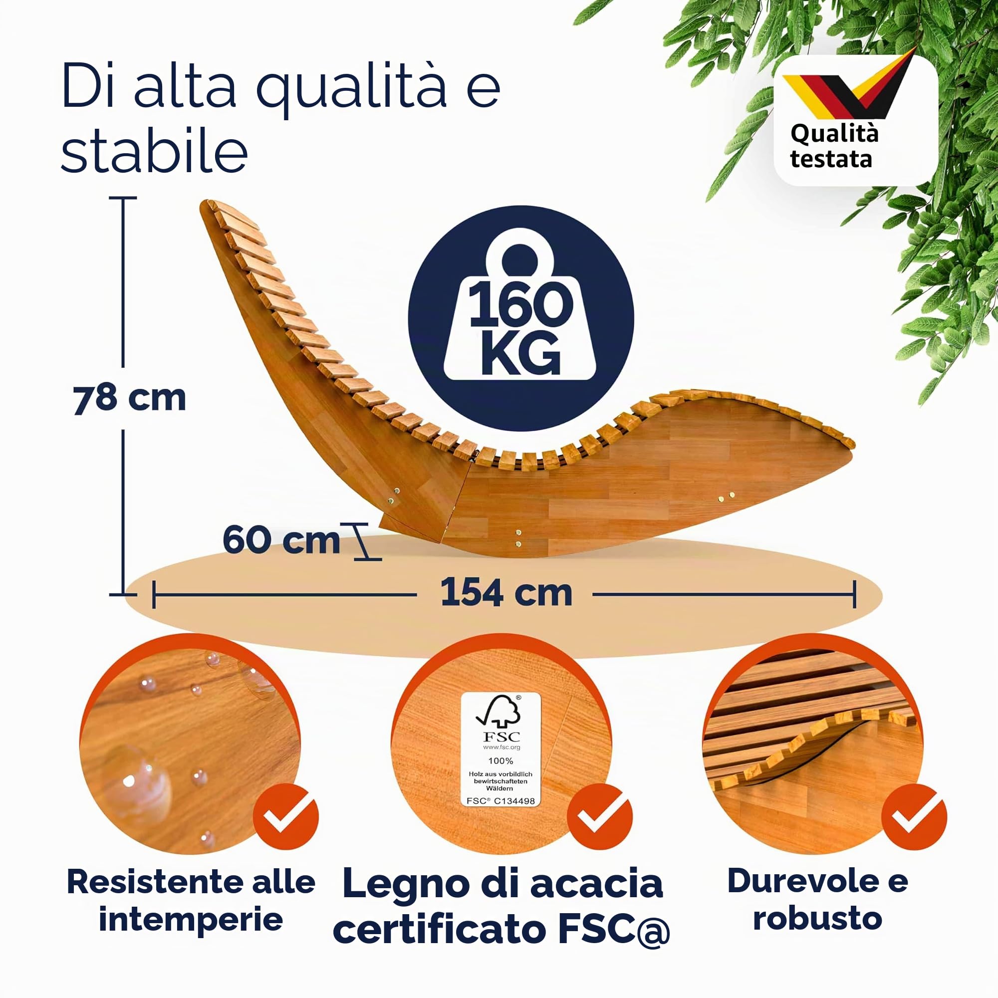 Casaria® Set Lettino Prendisole in Legno con Cuscino 195x60cm Portata 160 kg Certificato FSC® Lettini da Giardino Sdraio Pieghevole Ergonomica