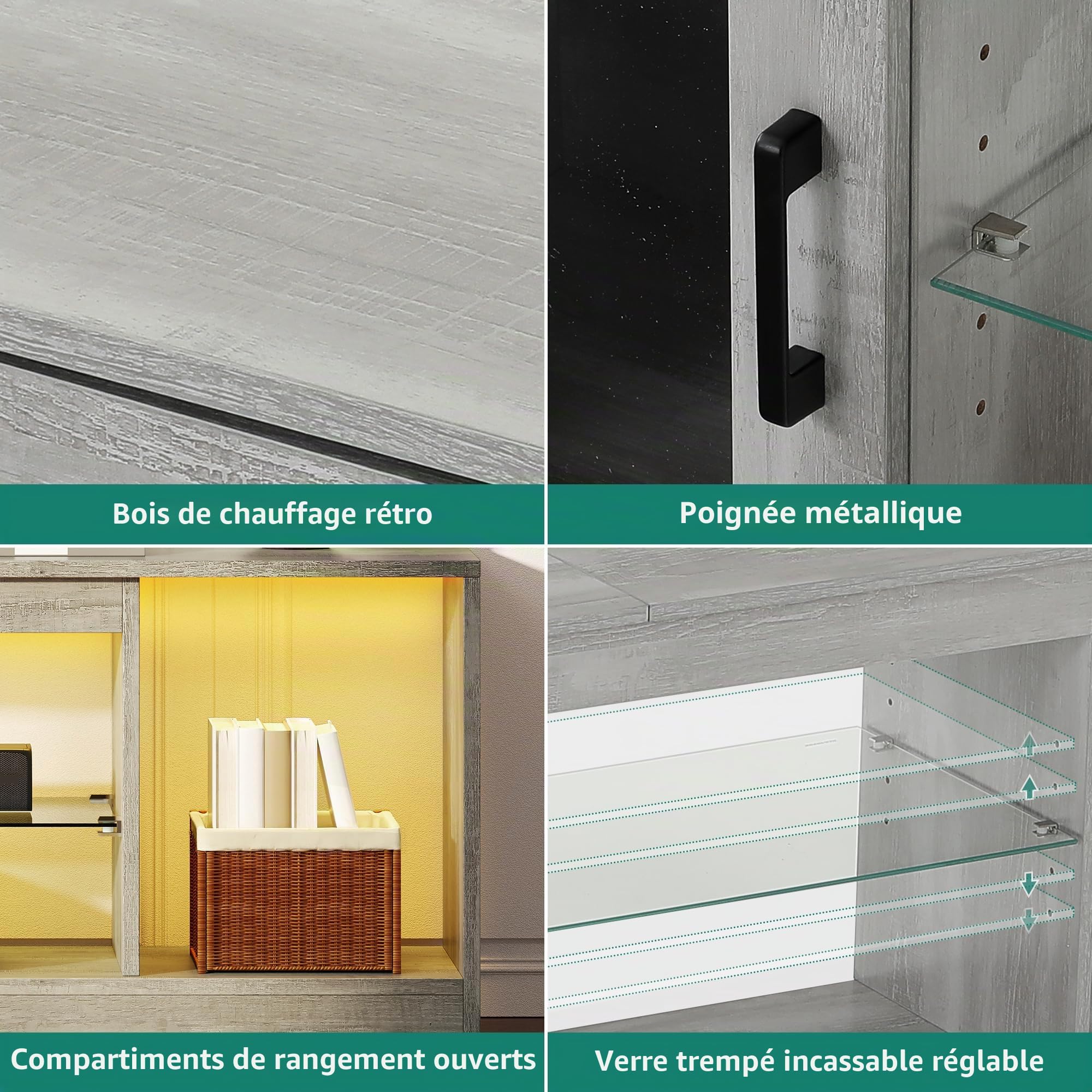 YITAHOME Meuble TV de 148 cm pour téléviseurs jusqu'à 65" avec 7 LED RVB 22 Modes d'éclairage TV Centre de Divertissement avec étagères en Verre réglables pour Salon, Chambre à Coucher