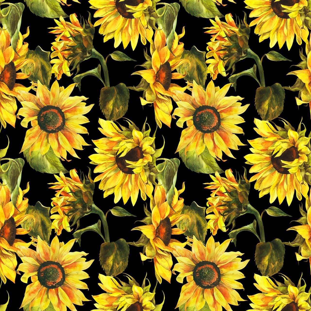 Sunflower Pattern Black Yellow Modern Square Indoor Outdoor Area Rug for Livingroom Bedroom Patio Deck Backyard Balcony Waterproof No-Slip Floor Carpet Mat 4x4