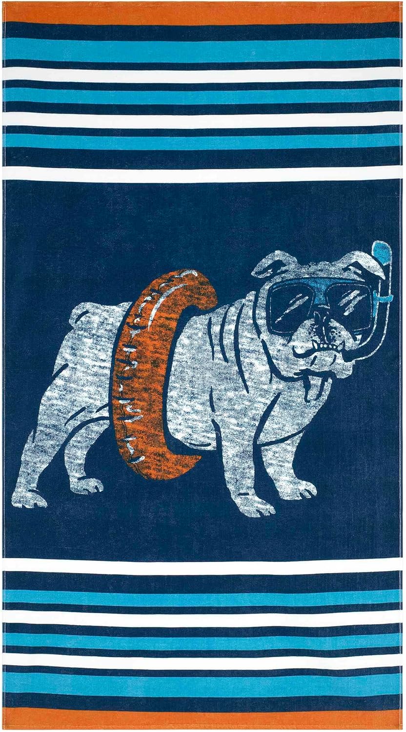 Izod - Beach Towel, Cotton Sheared Velour with Terry Back, Ideal Beach Essentials, Dorm Room Essentials 40" x 70" (Snorkel Time)