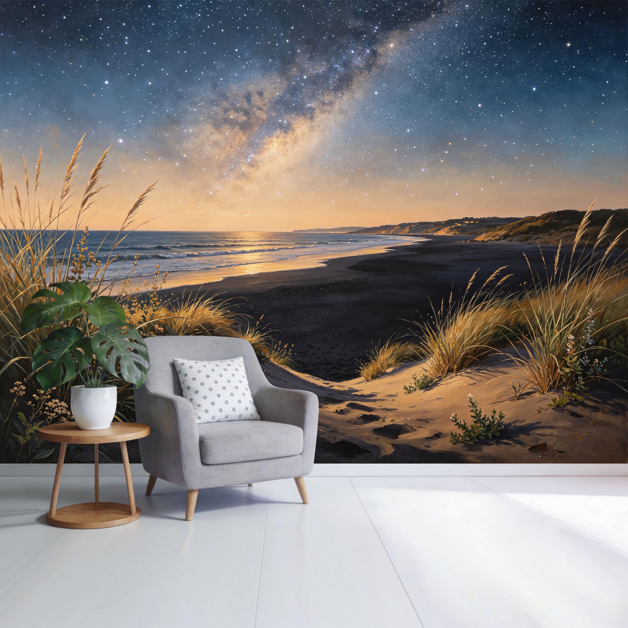 Custom Size Wall Mural Coastal Night Sky Beach Dunes Milky Way Ocean Landscape SelfAdhesive Wall Fabric Removable Wallpaper for Home Office Decor