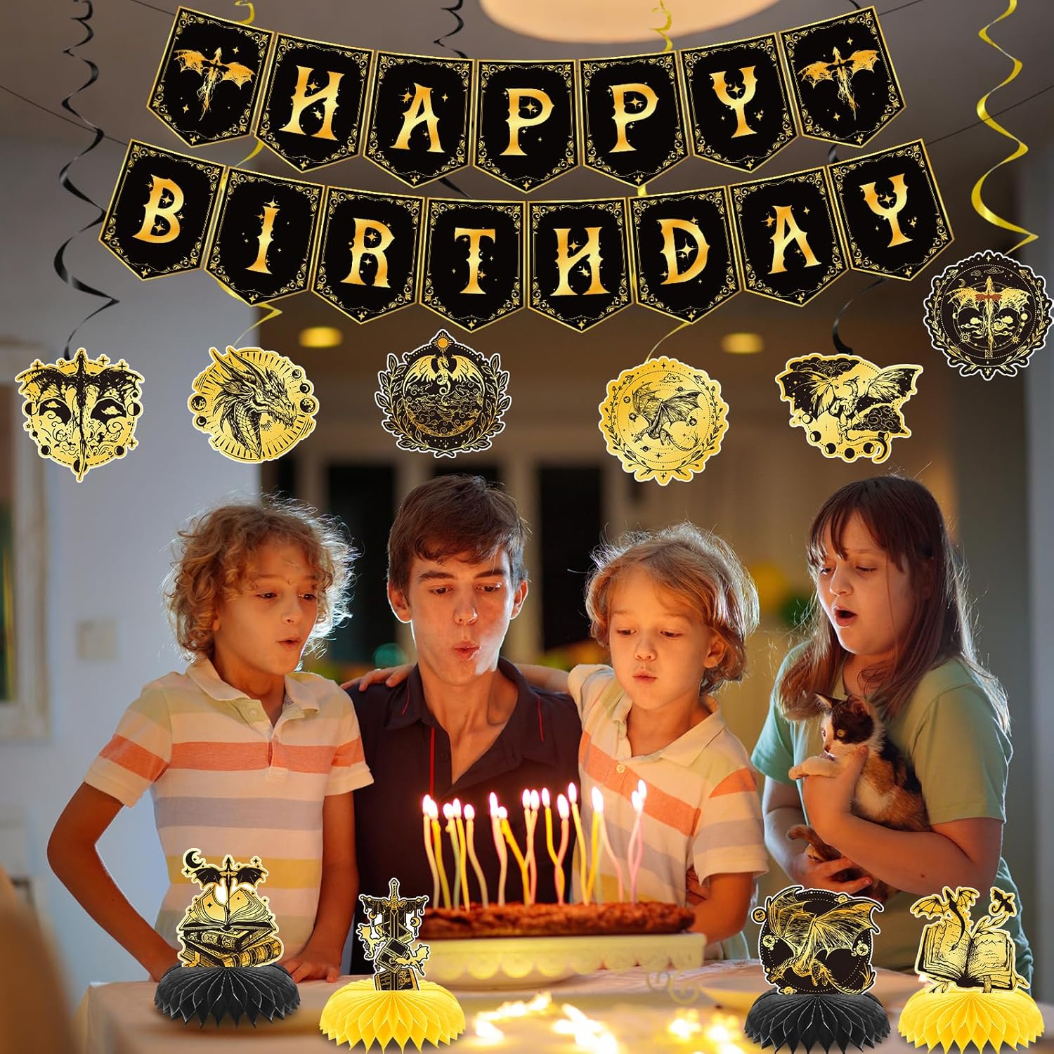 Dragon Birthday Party Decorations - 12 Pcs Pre-strung Banner Hanging Swirls Honeycomb Centerpieces Decor Set Magical Medieval Dragons Theme Supplies Favors for Kids Boys Men Adults - Image 6