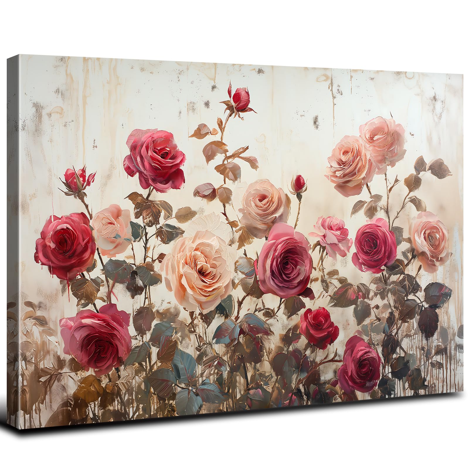 Vintage Flower Wall Art Pink Roses Wall Decor for Bedroom
