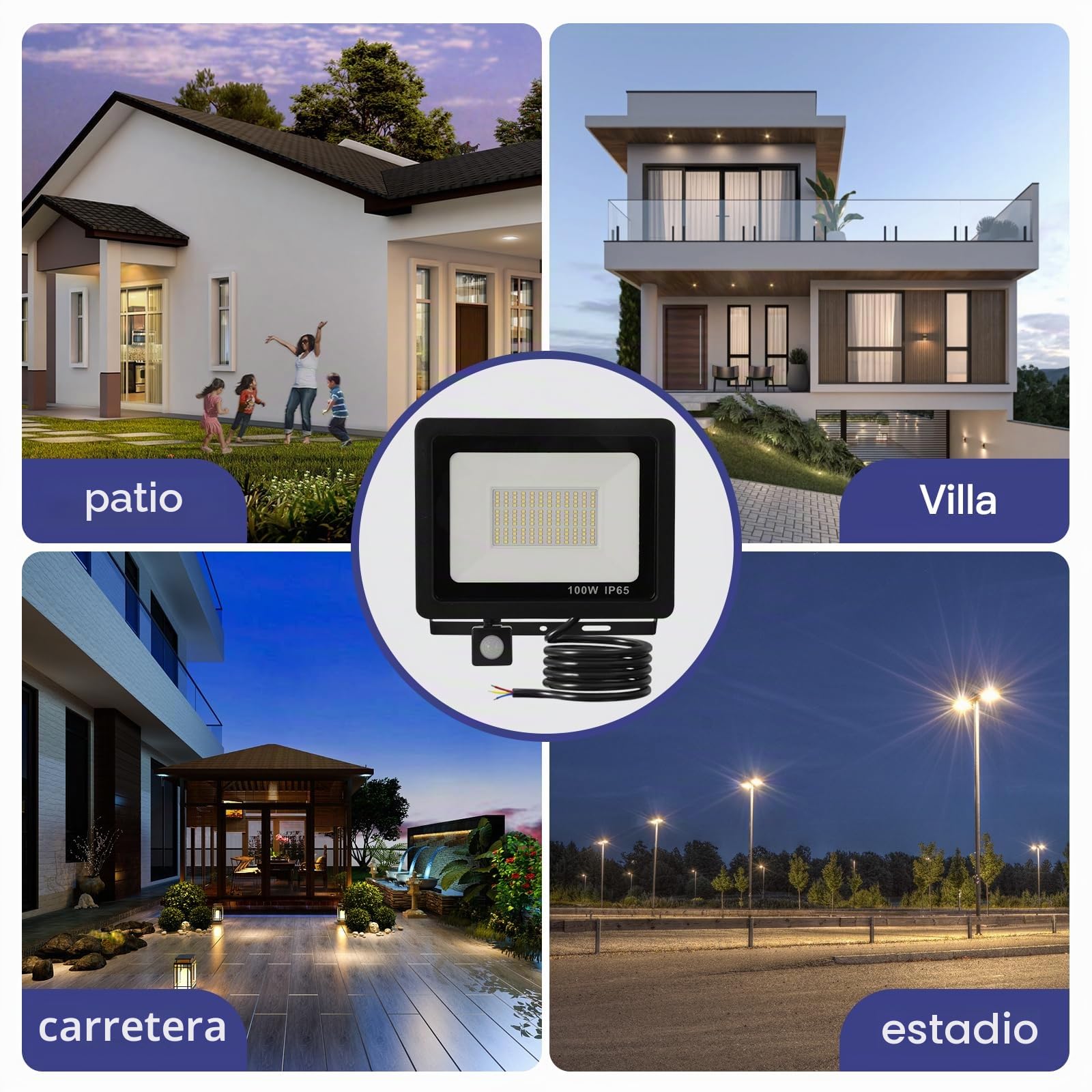 YCZM Foco Con Sensor de Movimiento Exterior 100W 10000LM,IP65 Impermeable Foco LED Con Sensor de Movimiento,Blanco Frío 6500K Focos LED Exterior,Terraza Floodlight para Casa,Garaje,Patio,Terraza