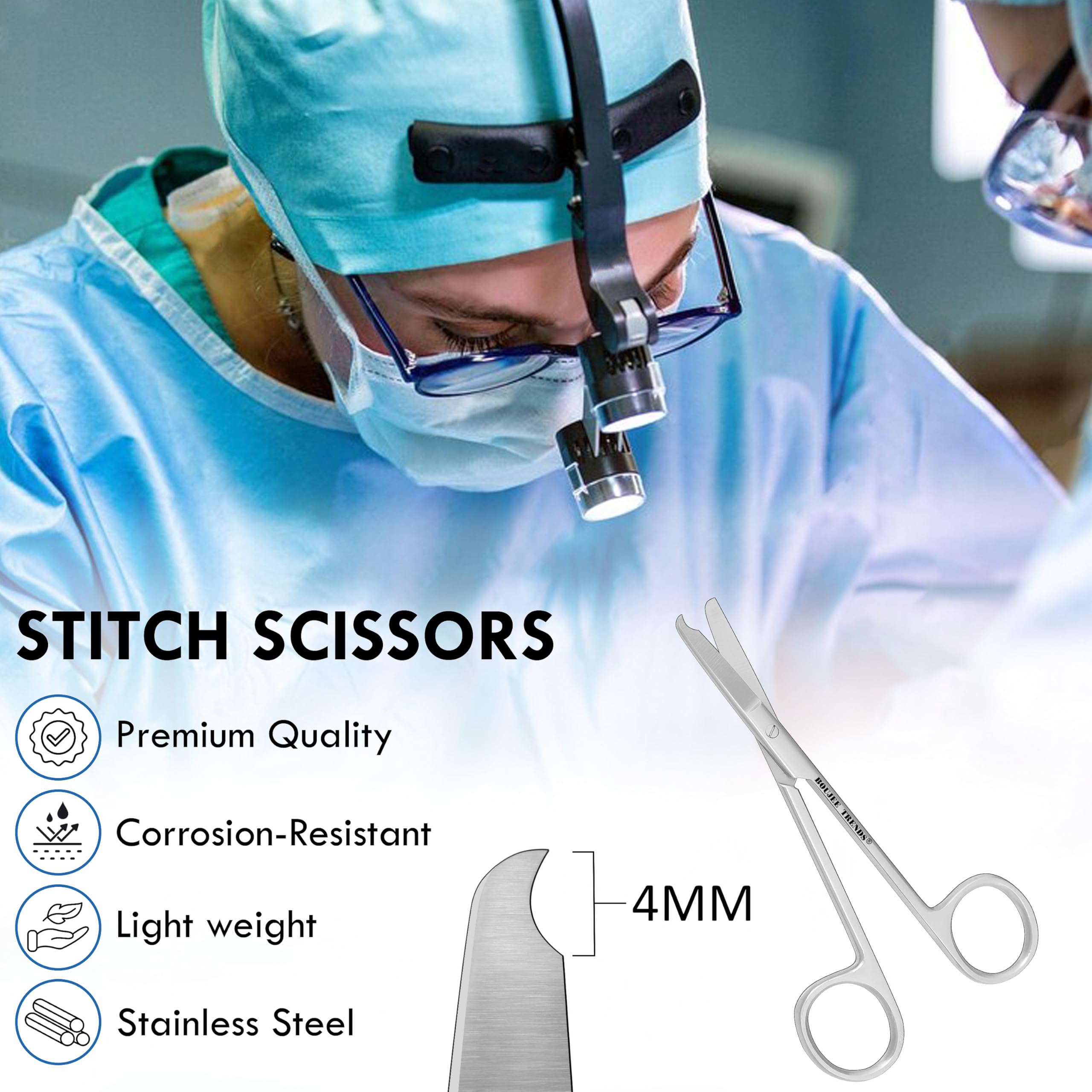 Suture Stitch Scissors with Crescent Delicate Hook Surgical Nursing Medical Scissors Perfect for Suture Removal, First Aid, EMS Training Premium Quality Instrument- Stainless Steel (11 CM) — Amazon image 8