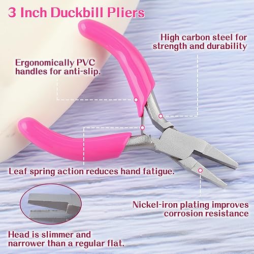 Miniatura 48 de SPEEDWOX Mini alicates de punta larga de 3 pulgadas con mango de PVC rosa para fabricación de joyas, envoltura de alambre, cuentas, manualidades