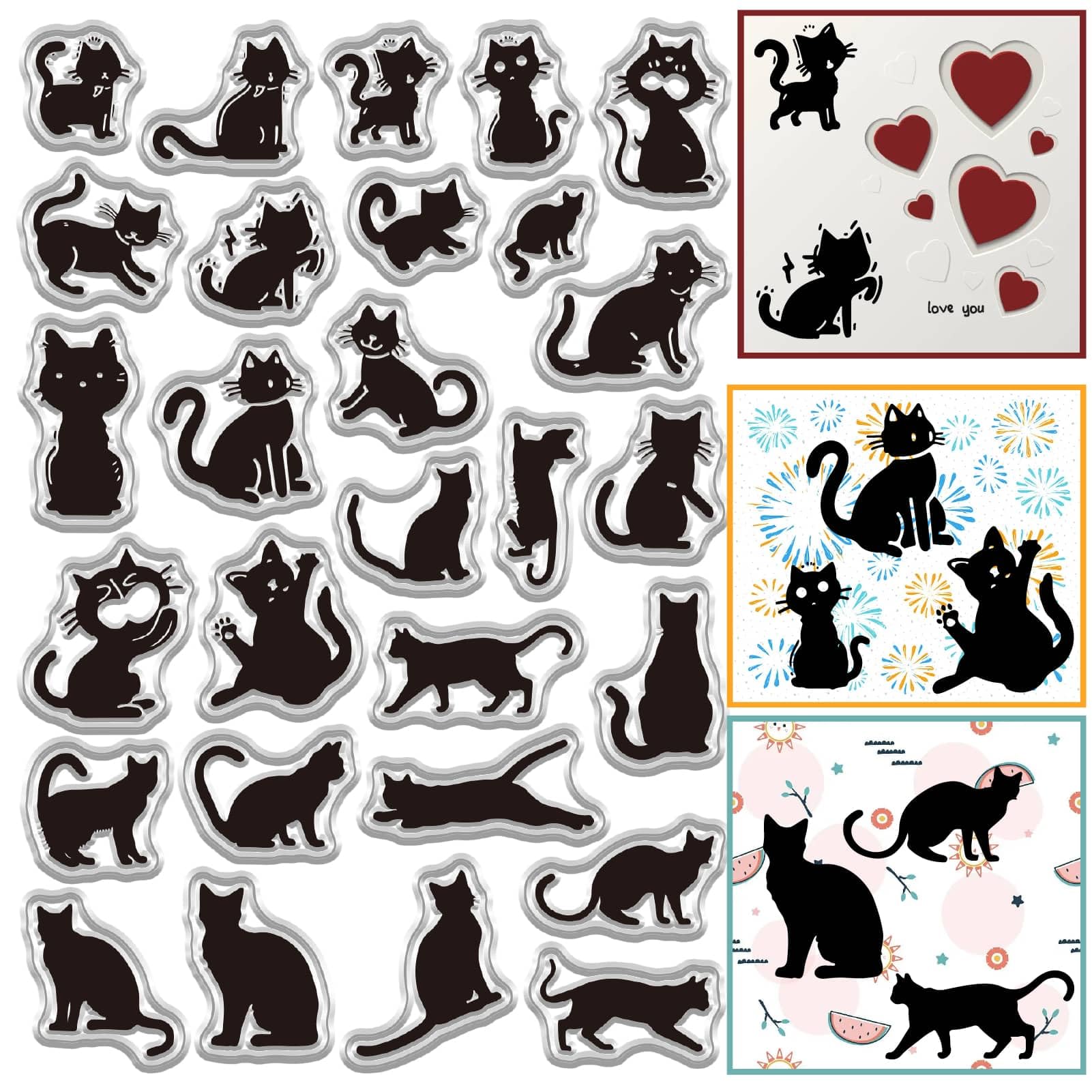 CRASPIRE Black Cat Clear Stamps for DIY Scrapbooking Cat Silicone Stamp Seals Transparent Rubber Stamps for Cards Making Photo Album Journal Home Decoration Craft Supplies 6.3x4.3inch Sheets PVC