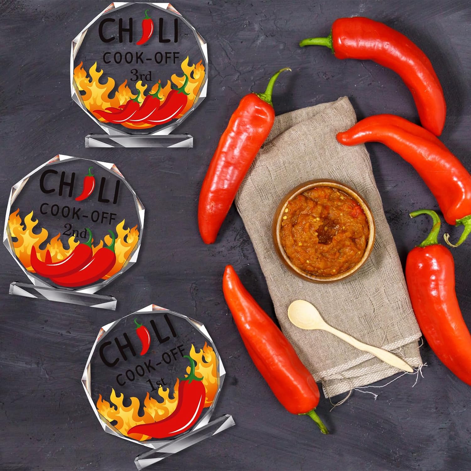 Yousoontic 3 Pcs Chili Cook Off Prizes 1st 2nd 3rd Place Medals Chili Cook Off Awards Trophies Acrylic Winner Medals Set Place Awards Contest Trophies Decorations for Women Men Family - Image 4