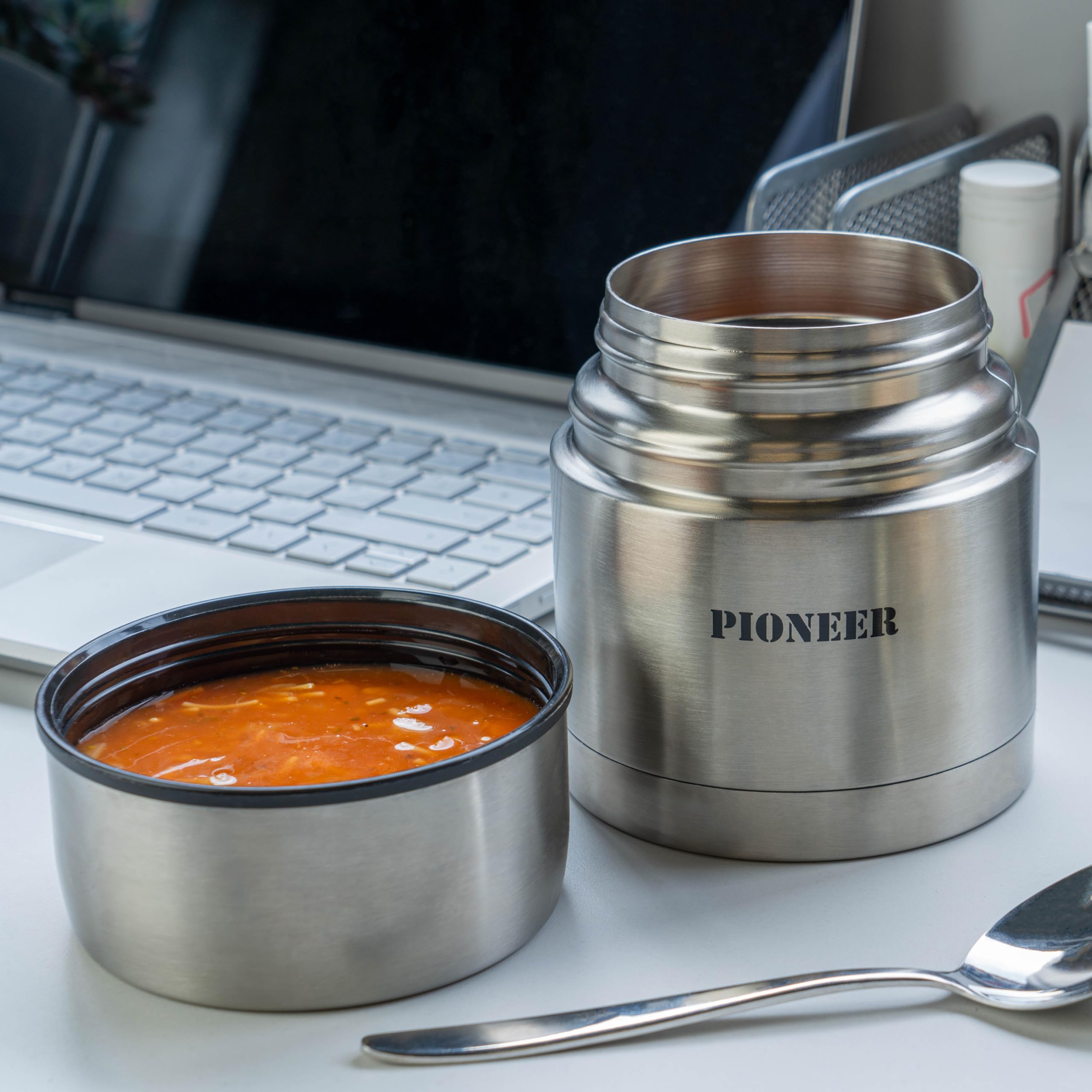 Pioneer 500 ml na żywność z izolacją próżniową, szczelny, konstrukcja ze stali nierdzewnej z podwójnymi ściankami, utrzymuje ciepło przez 8 godzin, zimno przez 24 godziny, idealny do zup i gulaszu