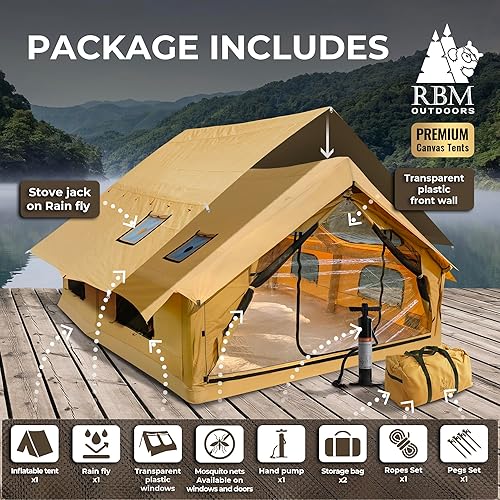 Miniatura 3 de Panda Inflatable Tents for Camping with Stove Jack, Canvas Blow Up, Easy Setup Inflatable Tent, Waterproof Hot Inflatable Outdoor House, Casa de
