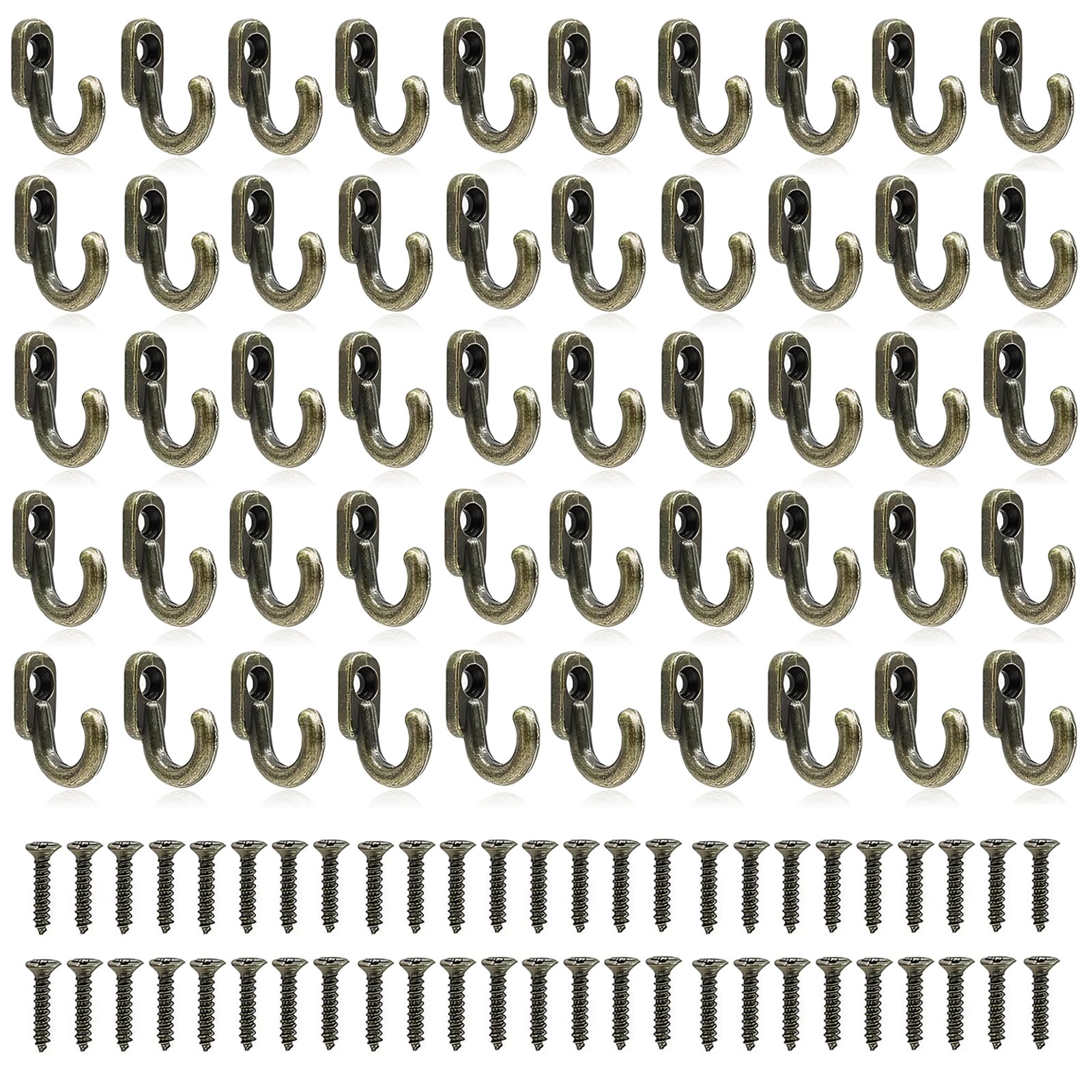 RTSHUK 50 mini ganci, 18 x 13 mm, antico, gancio singolo in bronzo, gancio da parete per avvitare, gancio da parete, piccolo vintage, per chiavi, gioielli, borse, asciugamani, cucina, bagno