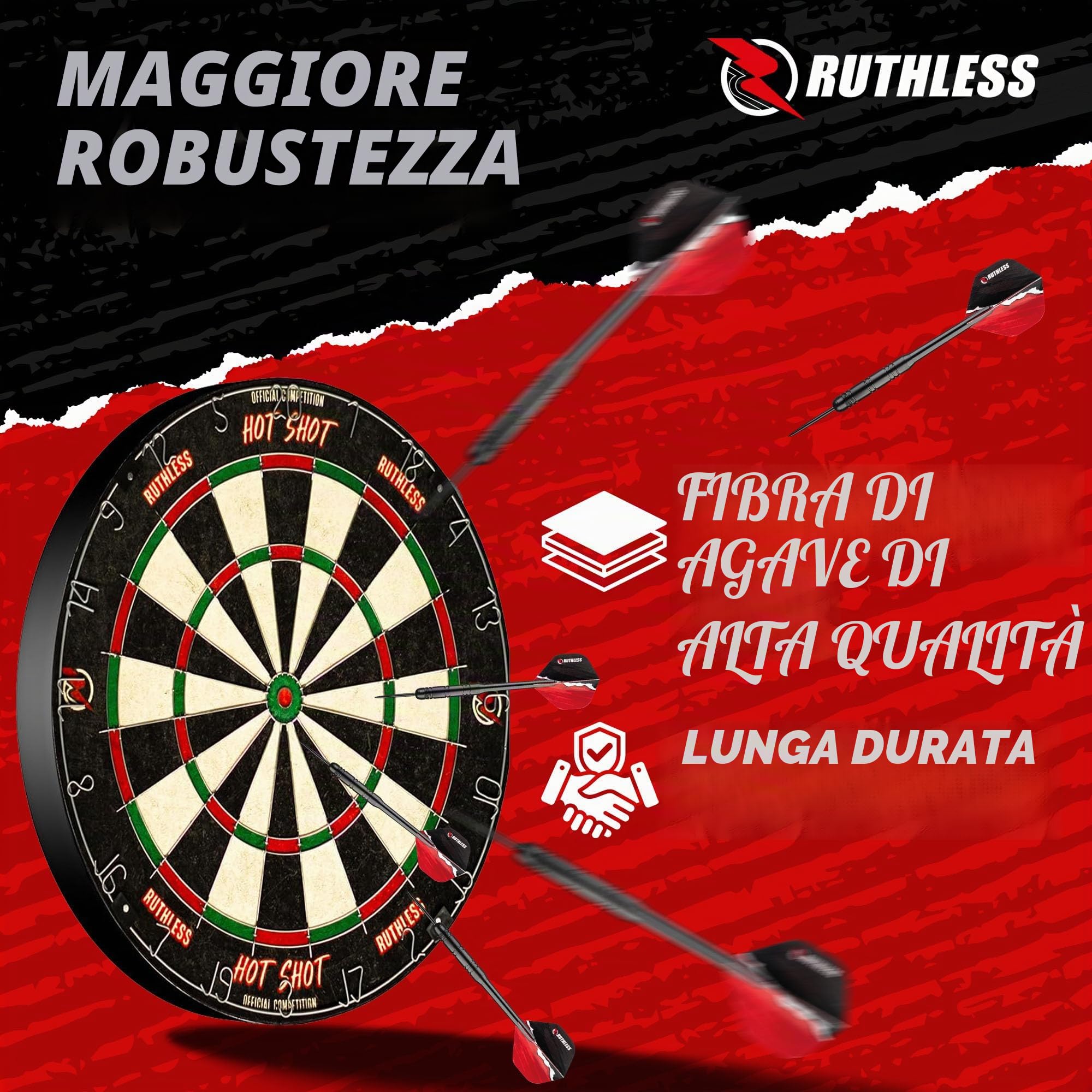 Ruthless Hot Shot Set di freccette Endurance in sisal con 2 set punta in acciaio