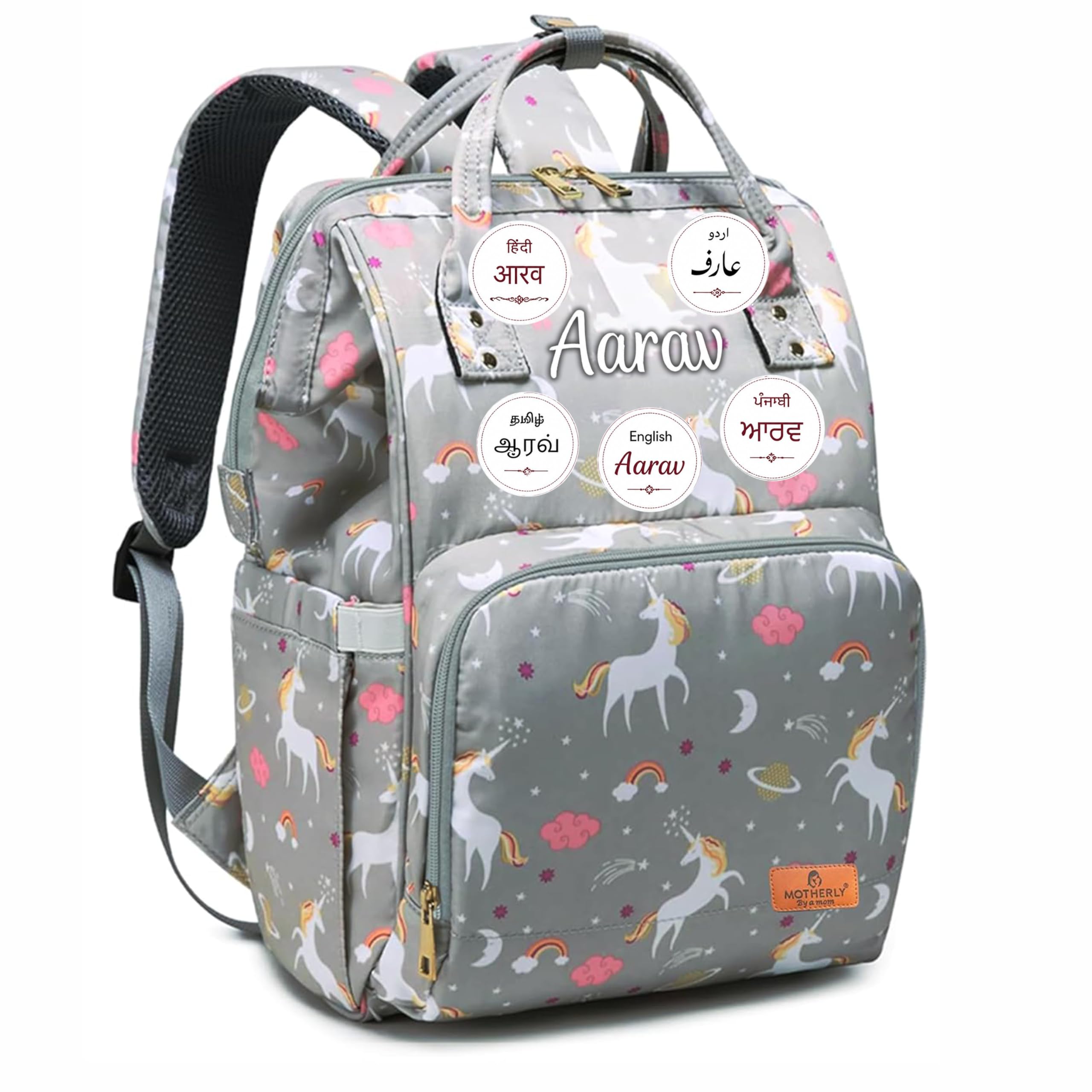 Motherly Elegant Customized Diaper Bag for Mothers for Travel with Warranty | Spacious Diaper Bags for Mom | Baby Bag with Multi-Pocket Design | Maternity Bags for Mother and Baby-Unicorn Light Grey-image-13