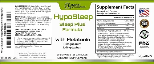 Miniatura 8 de Hybrid Nutraceuticals HypoSleep con 10 mg de melatonina, fórmula Sleep Plus de 905 mg para adultos, apoya el sueño saludable y la relajación,