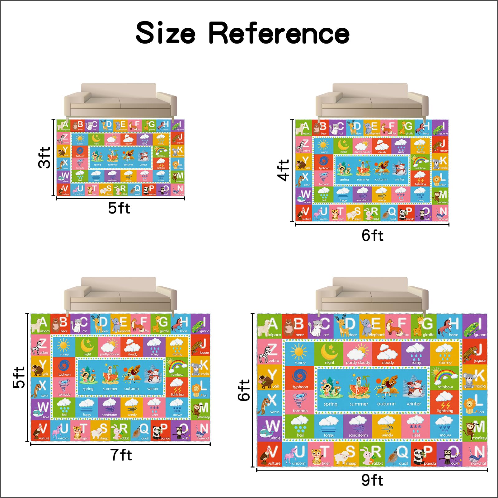 SAMESIEG ABC Alphabet Rug, 4'x6' Educational Play Rug Carpet for Kids Classroom Playroom, Non-Slip Mat Playmat for Boys Girls