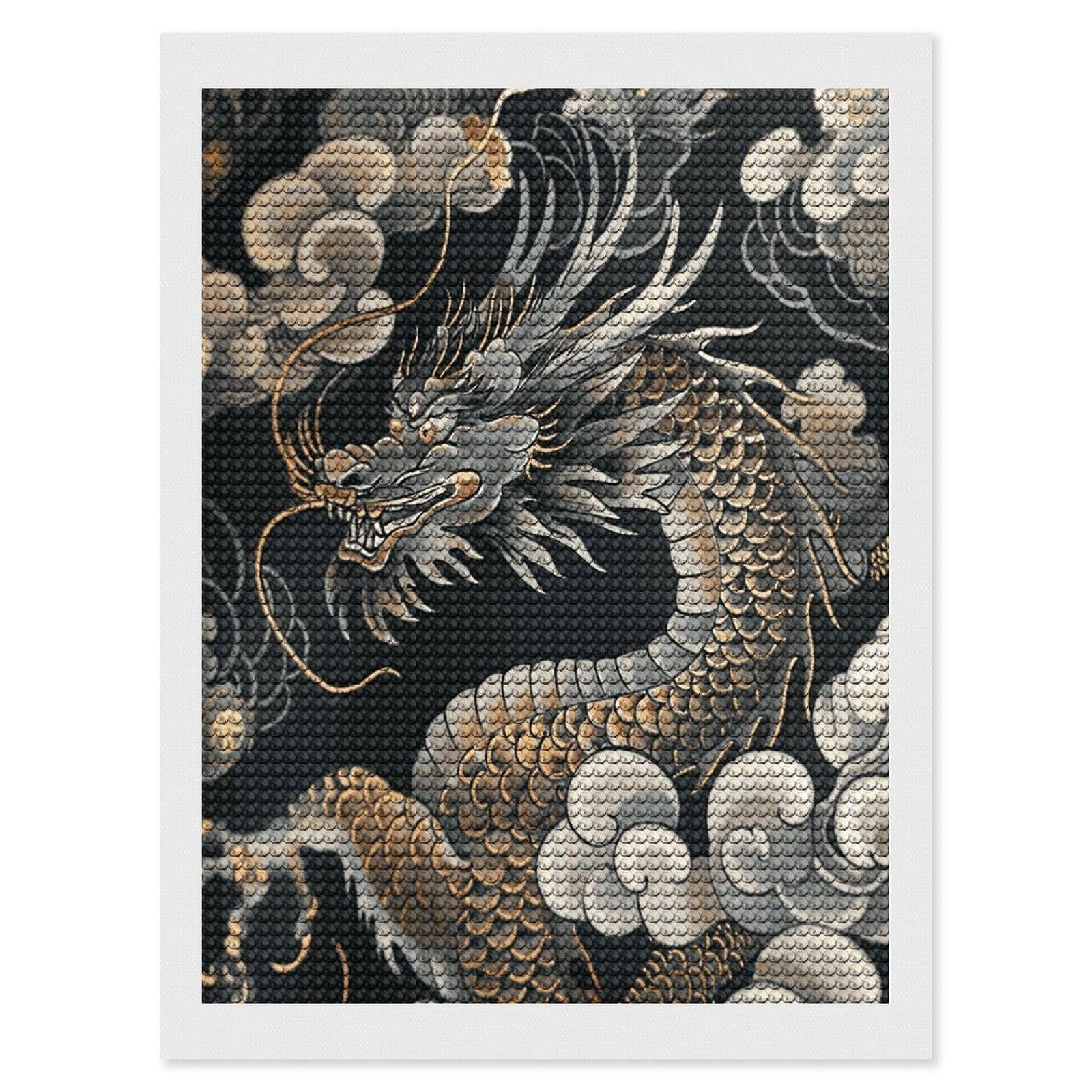 JTREHY Black Oriental Dragon Diamond Art Kits Personalized DIY Round Diamond Painting Kits for Beginner Full Drill Diamonds Dots Paintings for Adults Gem Art Crafts Home Decor
