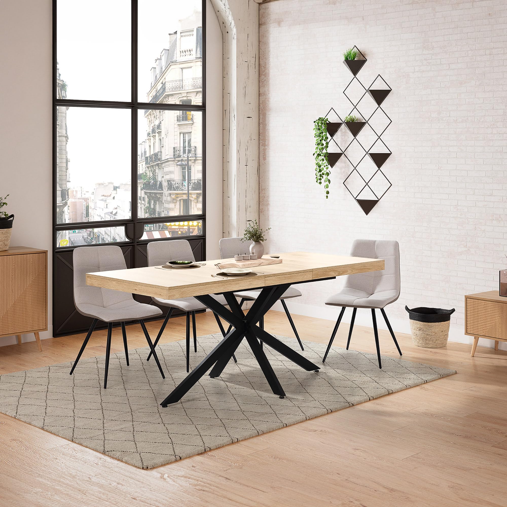 HOMN LIVING Tavolo da Pranzo allungabile Genova Effetto Rovere, 140-180 cm (Lunghezza), 80 cm (profondità), 75 cm (Altezza)