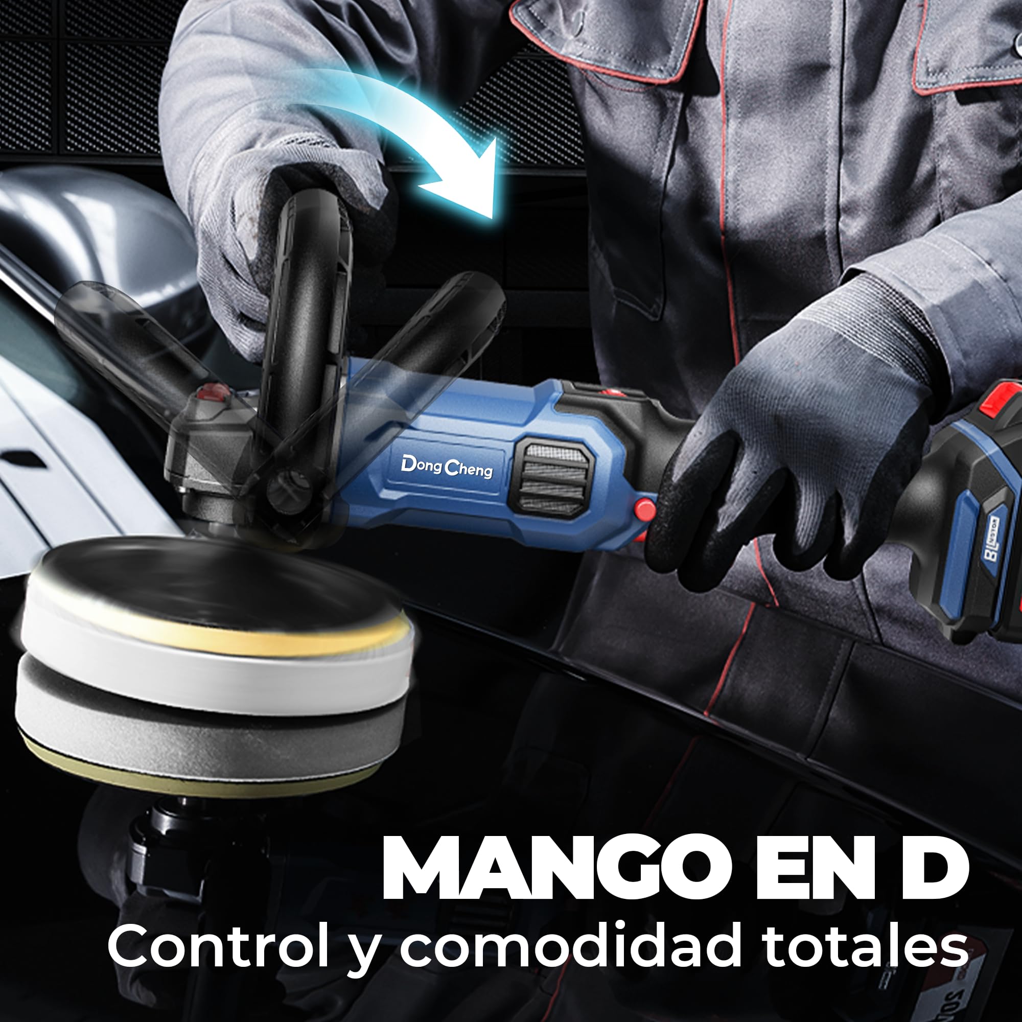 DongCheng Pulidora a batería para coche, 2x 4,0Ah, rotativa sin escobillas, arranque suave, disco 150mm, 6 velocidades – Ideal para mantenimiento de pintura y eliminación de rayones, certificado CE