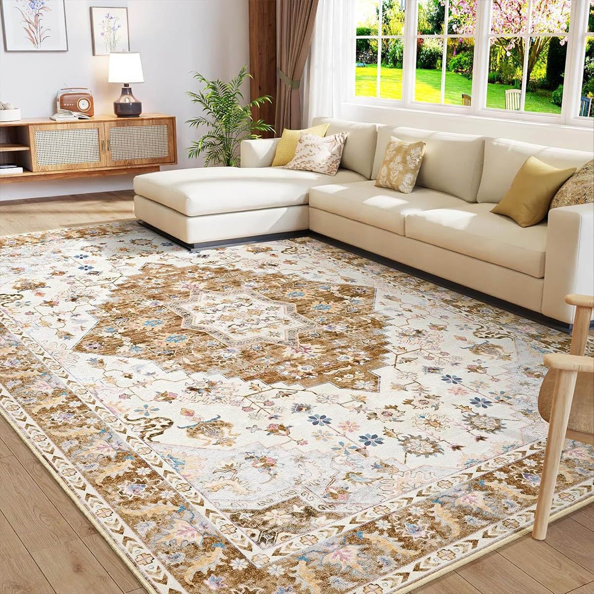 Tapis facile à nettoyer SSWH vintage 180x200 pour salle à manger et bureau