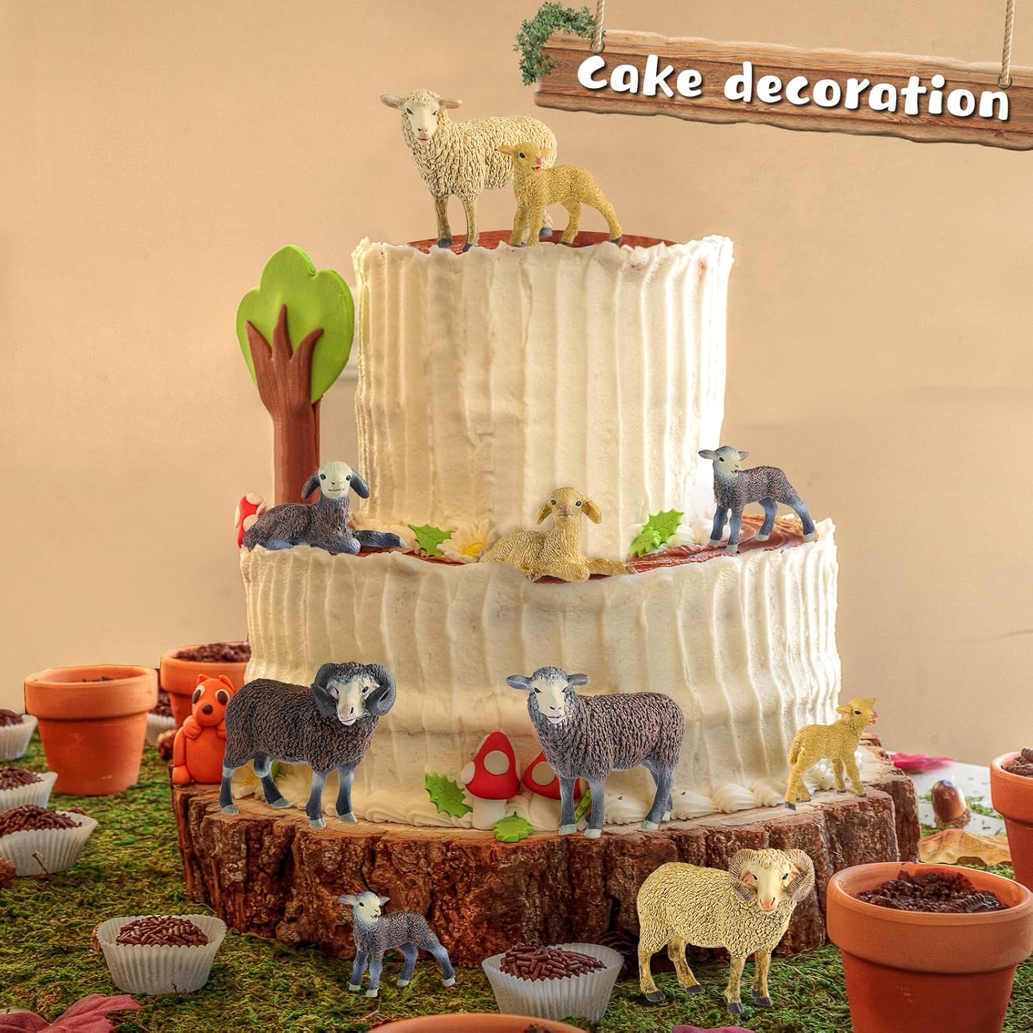 Skylety 10 Pcs Sheep Toy Merino Sheep Figures Plastic Goat Figurine Mini Farm Lamb Figure Birthday Cake Toppers Animal Toys for Christmas Birthday Party Gift Decor