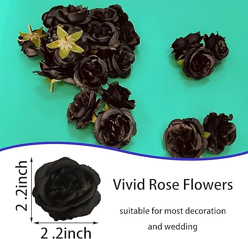 Miniatura 3 de ATFL Cabezas de rosas artificiales de satén de 2.2 pulgadas, 80 cabezas de rosas de seda a granel, flores falsas sin tallo para hacer bien las