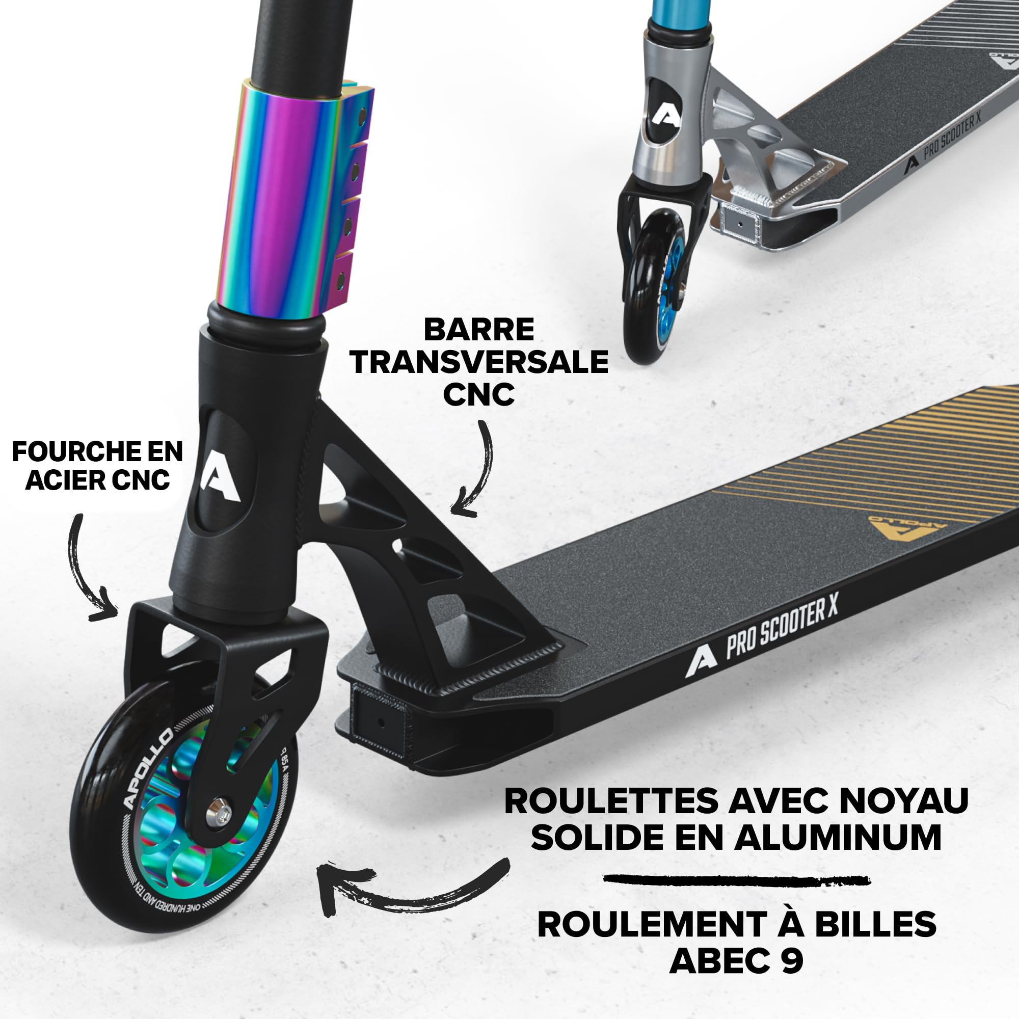 Apollo Trotinette Adulte Genesis Pro - Trottinette de Cascade Pro Robuste avec Roulements à Billes ABEC 9, Trottinette de Saut, Trottinette de Démonstration, Trotinette Freestyle