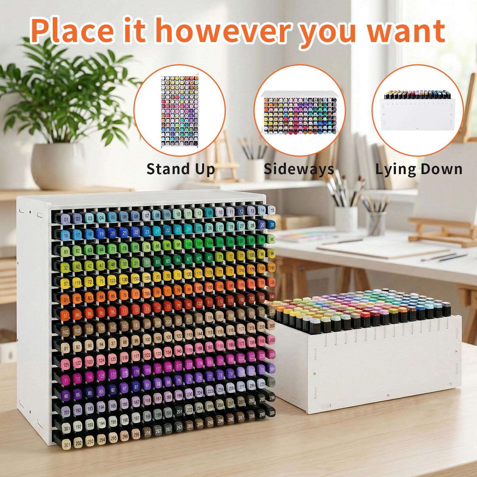 Rangement Feutre - Support Organisateur pour Feutres et Marqueurs avec Fixation Vis, PVC Renforcé, Séparateurs Réglables (Stylos, Pinceaux) (300 Emplacements)