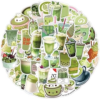 말차 맛 음식 스티커 50개, 노트북, 물병, 휴대폰용 만화 말차 음료 및 케이크 스티커 - Kawaii 내구성 있는 방수 비닐 데칼, 스크랩북, 저널링을 위한 DIY 공예(말차)