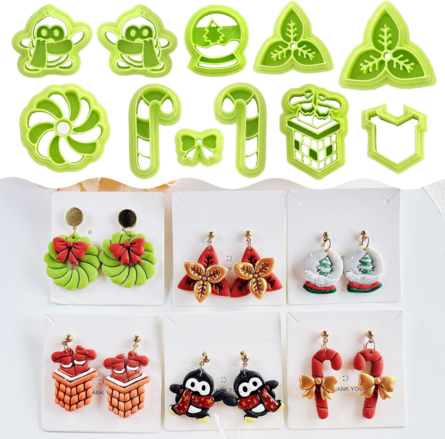 11pcs Christmas Polymer Clay Cutters Sets, Clay Cutter for Clay Jewelry, Clay Cutters for Earrings, Polymer Clay Kit for DIY Tools Jewelry Earrings Making