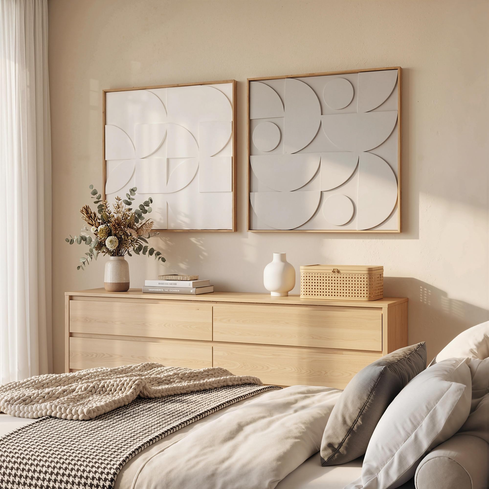HOMCOM Wanddeko 3D 2er Set 80 cm Geometrisch Wanddekoration Modern Weiß | Wand Deko, Wohnzimmer, Schlafzimmer, Flur