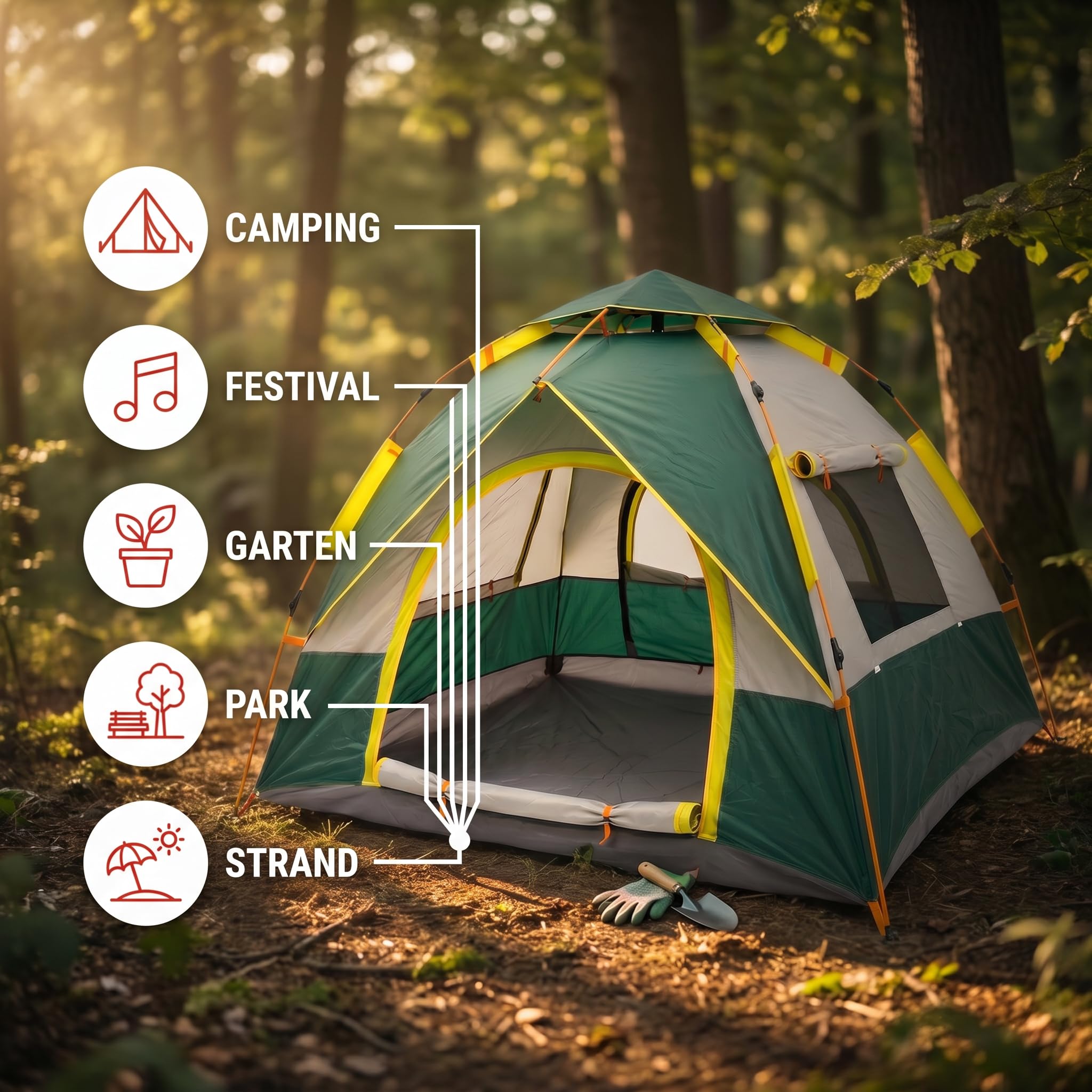 EVOCAMP Wurfzelt 2-3 Personen, Automatisches Pop-Up Zelt mit Schnellaufbau, wasserabweisend, UV-Schutz & Moskitonetz – Geräumiges Campingzelt für Festival & Park, 210x200x150 cm, 2,76 kg