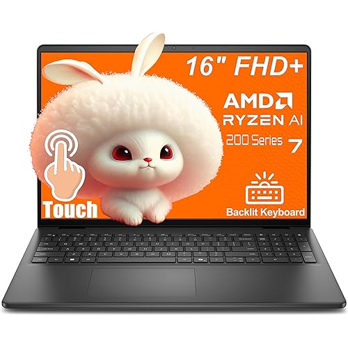 Dell 16-inch Touchscreen Laptop, AMD Ryzen 7 250 Processor, 16 Tops NPU, WiFi 6, Bluetooth, Backlit KB, Windows 11 Home (32GB DDR5 RAM, 1TB PCIe SSD)