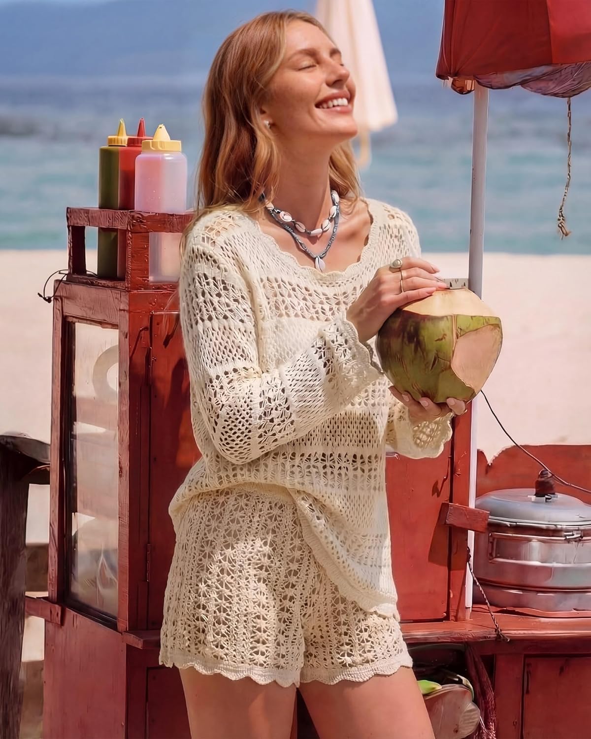 Vivilli Swimsuit Cover Up for Women Summer Crochet Beach Cover Up Off The Shoulder Knit Tops Vacation Outfits 2026