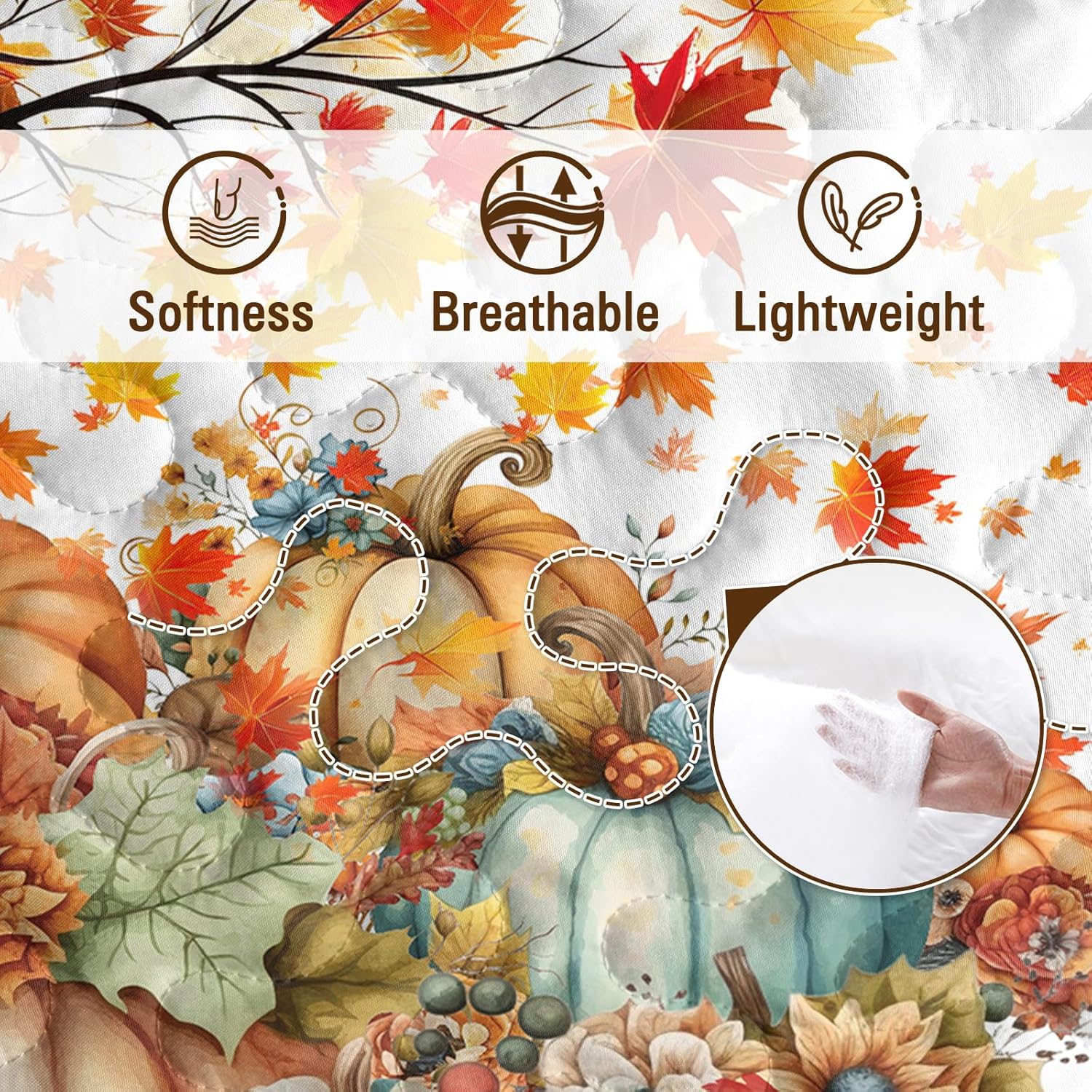 BlessLiving Fall Bedding Queen Quilt: Soft Lightweight Autumn Comforter Set - Pumpkin Bedspread Coverlet for Cozy Farmhouse Decor