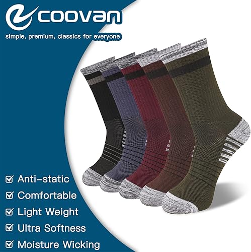 Miniatura 6 de COOVAN Calcetines de senderismo para hombre, calcetines para exteriores, 5 pares de calcetines deportivos acolchados que absorben la humedad, talla