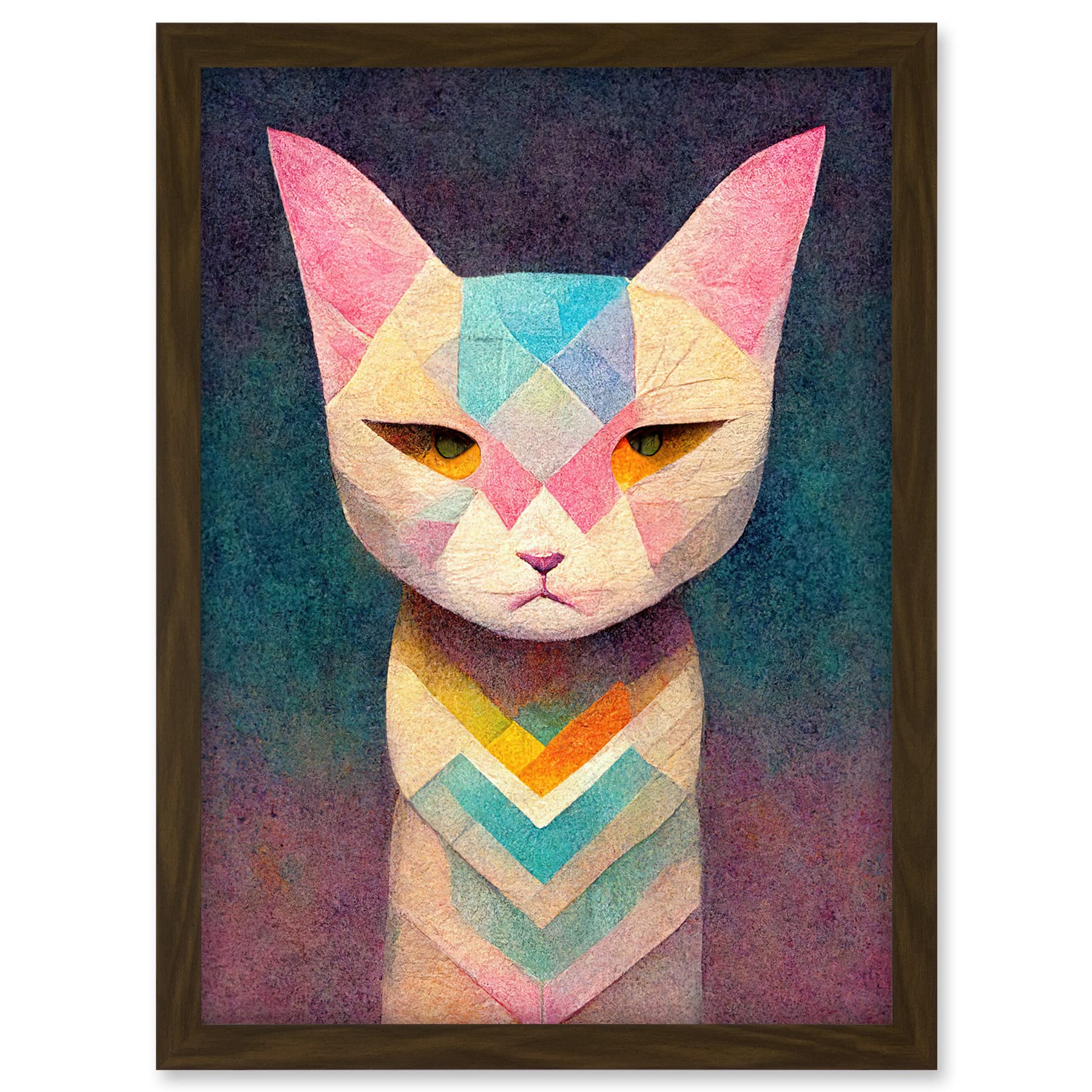 Doppelganger33 LTD Geometric Egyptian Cat Pastel Boho Artwork Framed A3 Wall Art Print