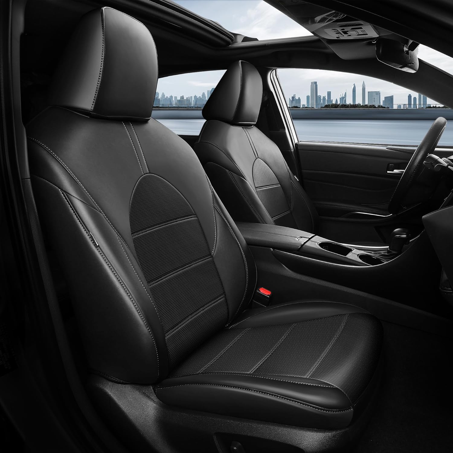 for Toyota Camry Seat Covers Hybrid LE SE 2018 2019 2020 2021 2022 2023 2024 - Custom Car Seat Covers Full Set, Breathable Leather Seat Cover for Cars, Waterproof Cushion Protectors, Black Black 2018-2024 Camry Hybrid LE SE