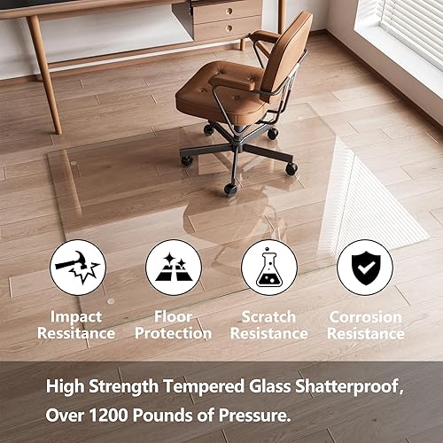 Miniatura 7 de Koonmi Tapete para silla para alfombra, tapete de vidrio templado mejorado de 36 x 48 pulgadas para silla de oficina, protector de tapete con bordes