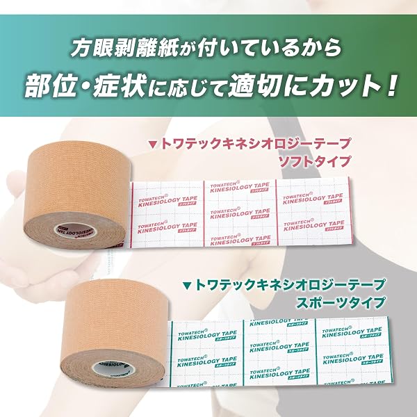 トワテック キネシオロジーテープ 50mm×5m 6巻 スポーツタイプ 伸縮 膝 肩 指 足首 手首 ふくらはぎ 足裏 - 5