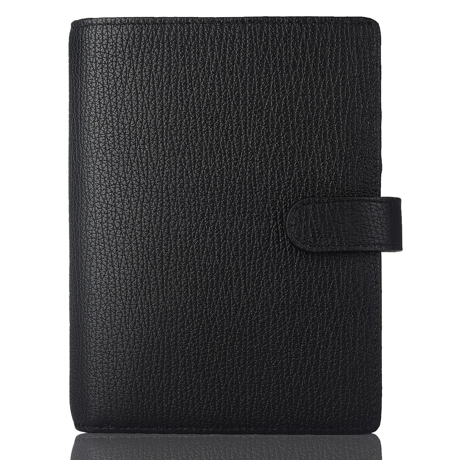Genuine Leather a6 Planner Cover with Pen Loop Card Slots Zipper Pockets, Personal Organizer Cover, Compatible with Most A6 size Planners notebooks (Black)