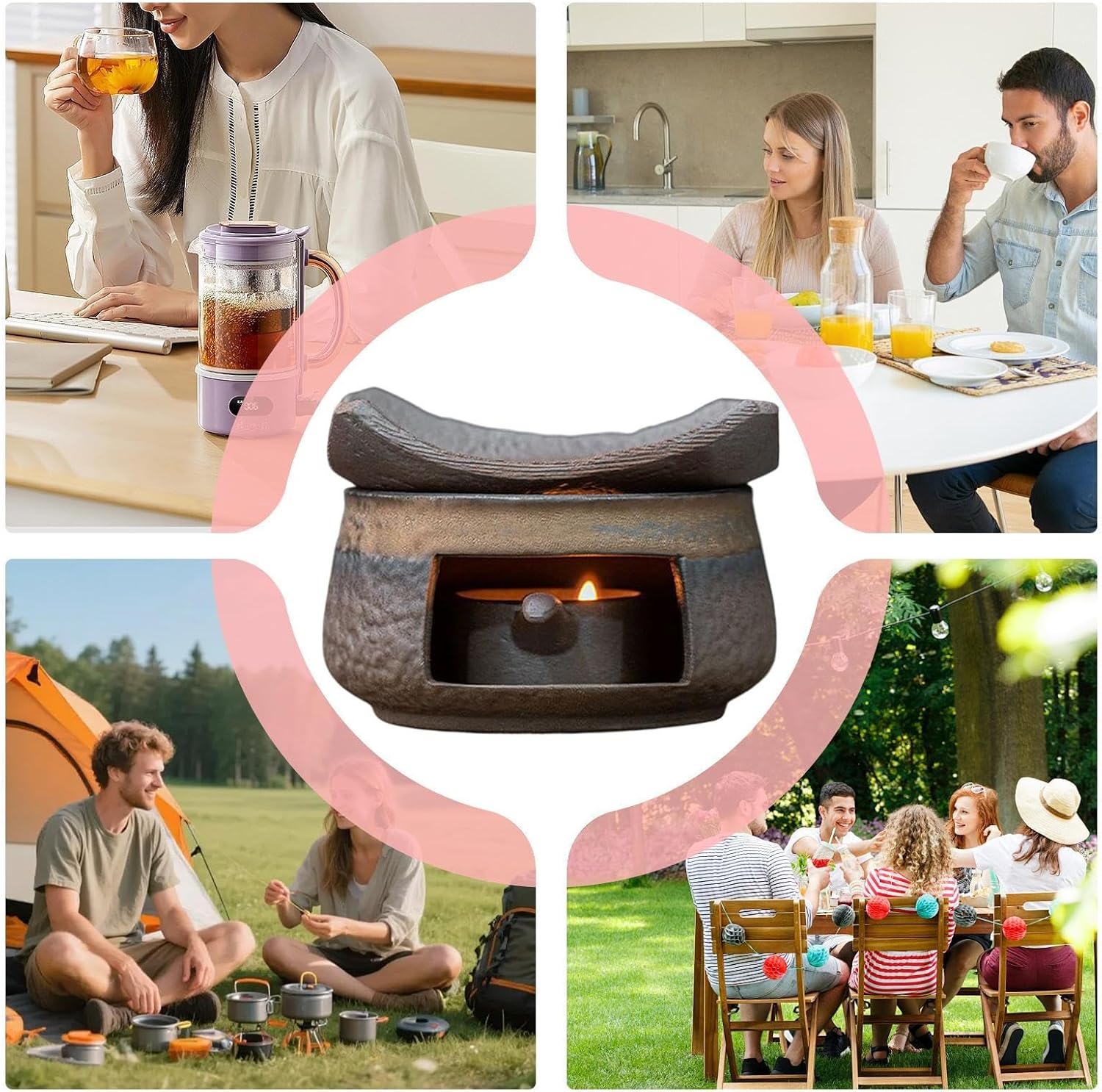 Aromatherapy Stove, Safe Decorative Teapot Warmer, Compact Multifunctional Candle Wax Burner, Ceramic Heat Resistant Design with Tray, Home Fragrance Accessory with Incense Holder, for Yoga Room Home