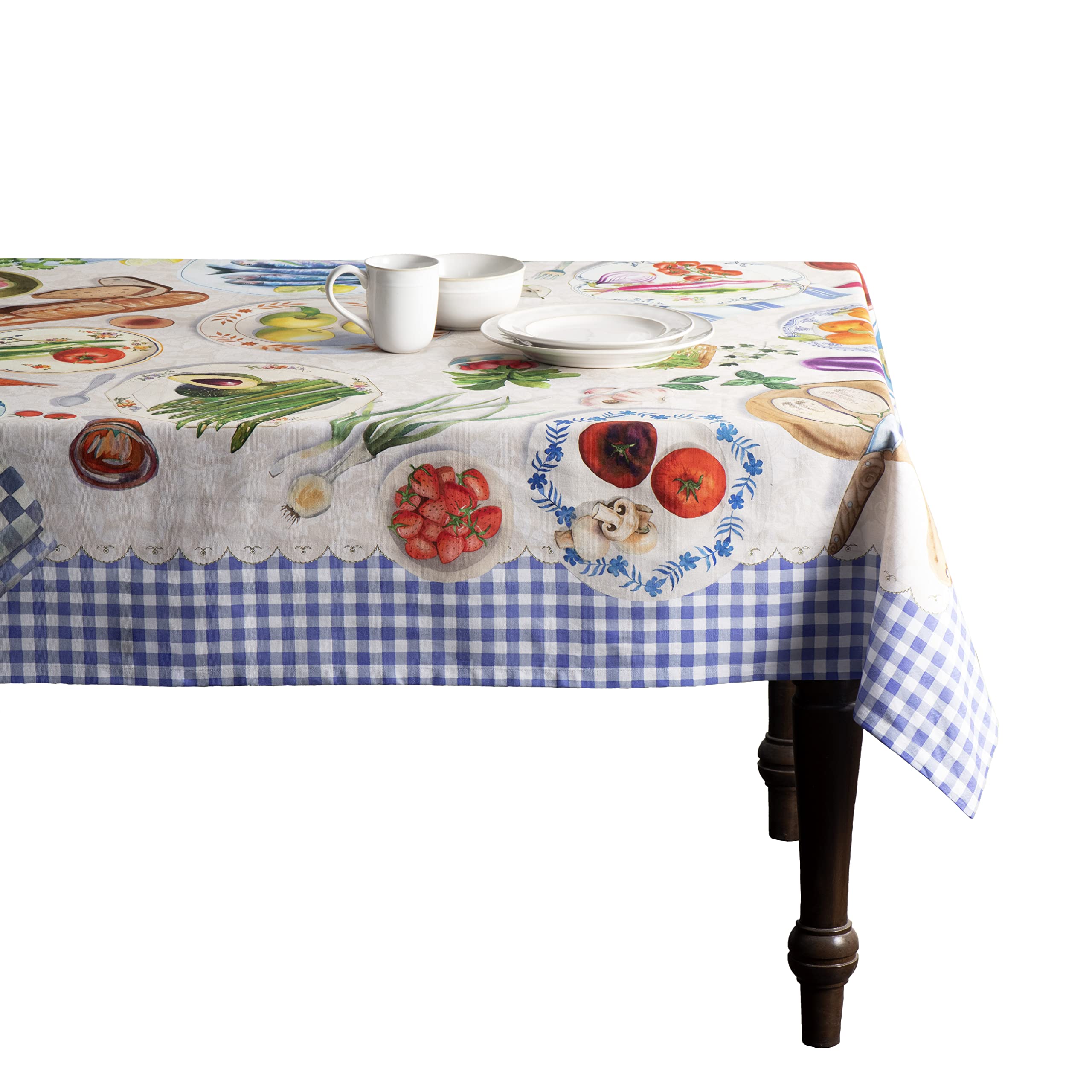 Maison d' Hermine100% Cotton Table Cover - 60"x90" Rectangle Decorative Tablecloth - Tablecloths for Dining, Wedding, Farmhouse & Parties - for Spring & Summer - Gourmand Collection