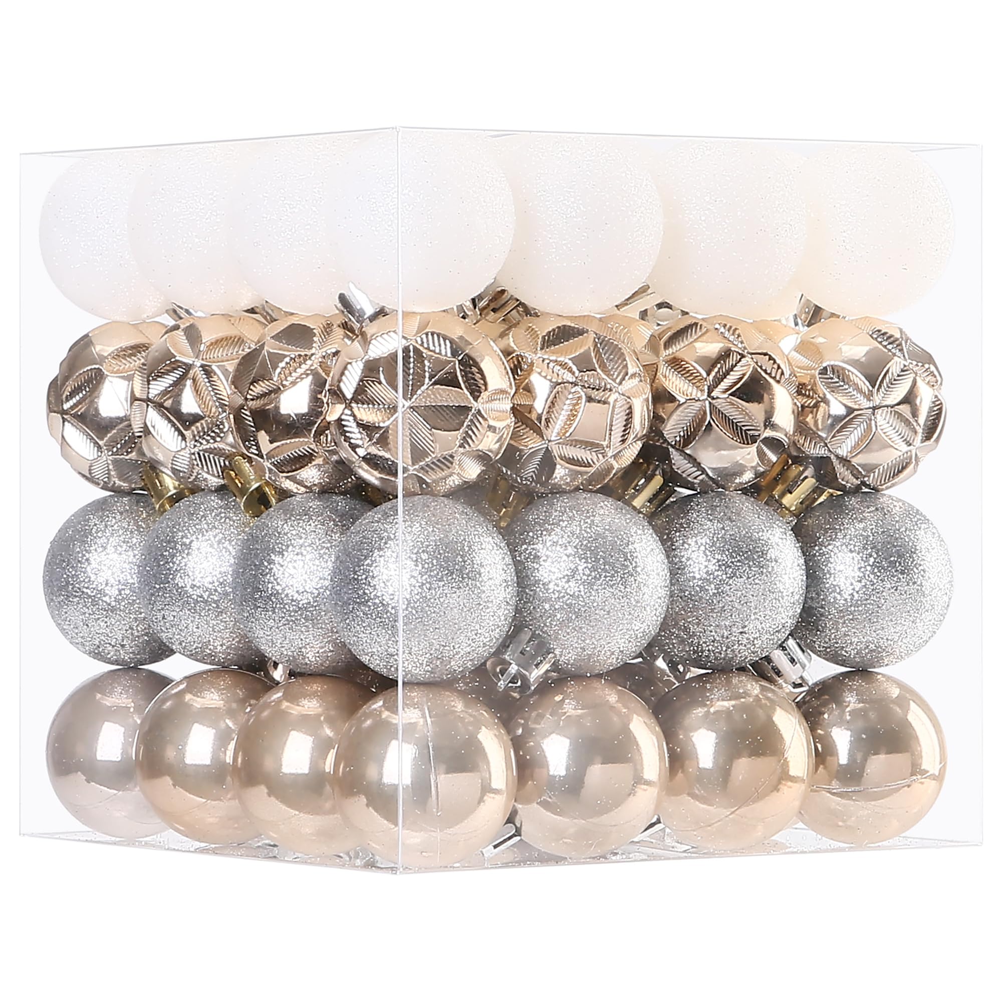Sea Team 64-Pack Shatterproof Plastic Christmas Ball Ornaments Set, Colorful Christmas Baubles, Hanging Decorations for Xmas Tree, Wreath, Garland, (40mm/1.57 Inches, Champagne, White)